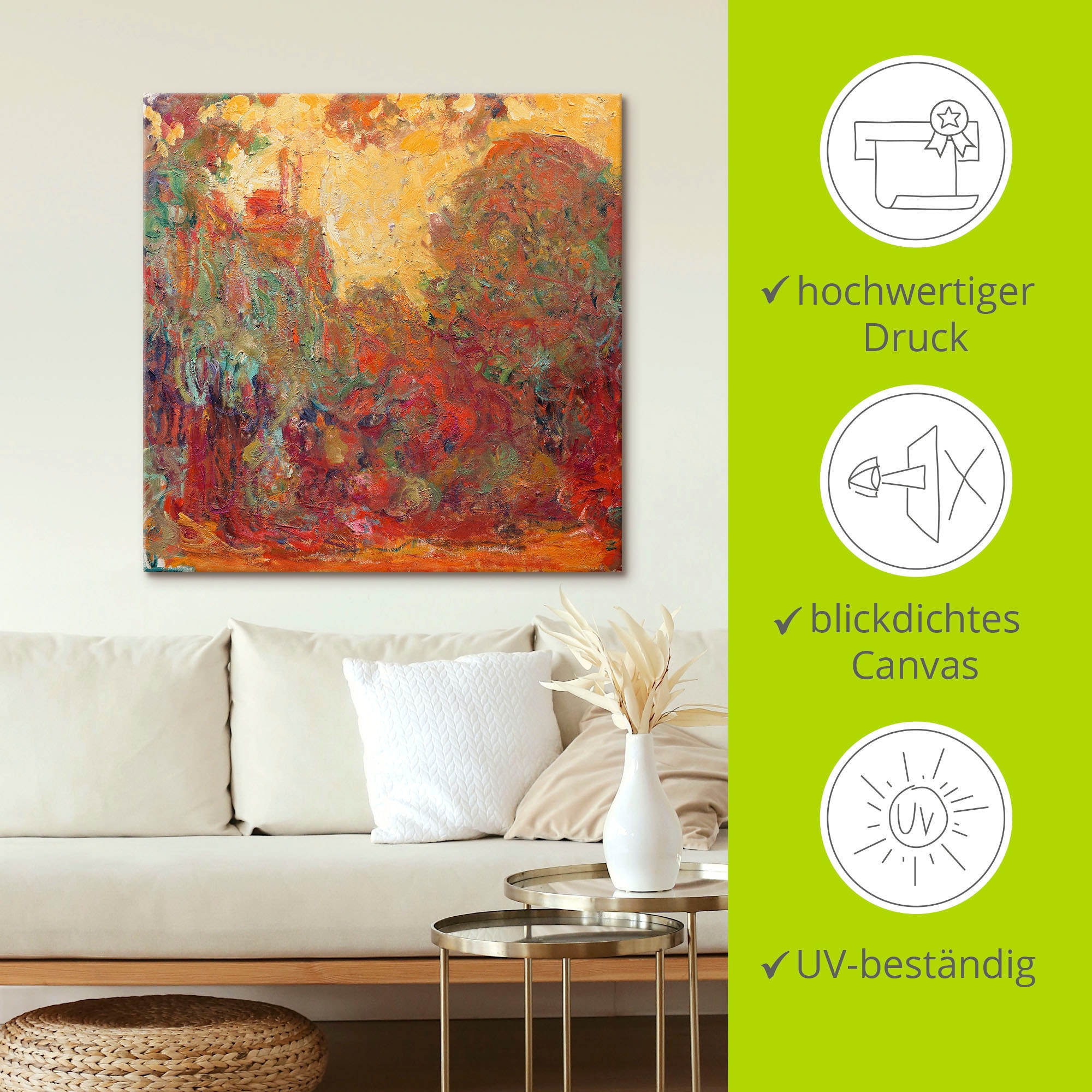 Artland Wandbild »Das Haus in Giverny Komposition in rot«, Gegenstandslos, (1 St.), als Leinwandbild, Poster in verschied. Größen