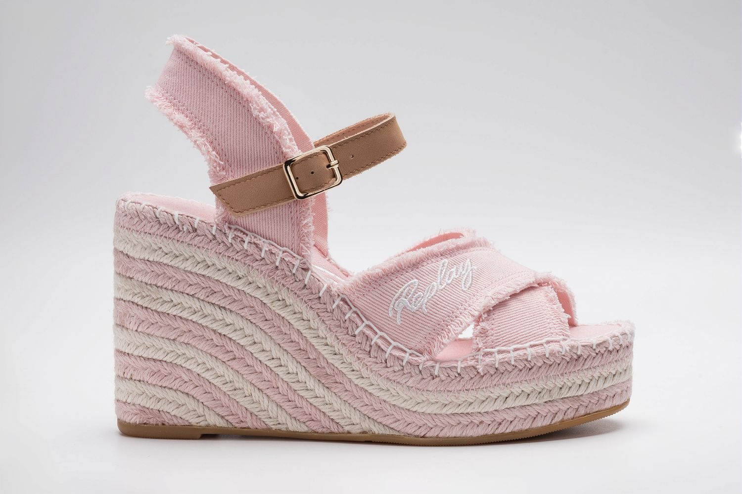 Keilsandalette REPLAY, Damen, Gr. 39, rose, Leder, Textil, Schuhe, Sommerschuh, Urlaubsschuh, Plateausandalette mit kleinen Fransen 2
