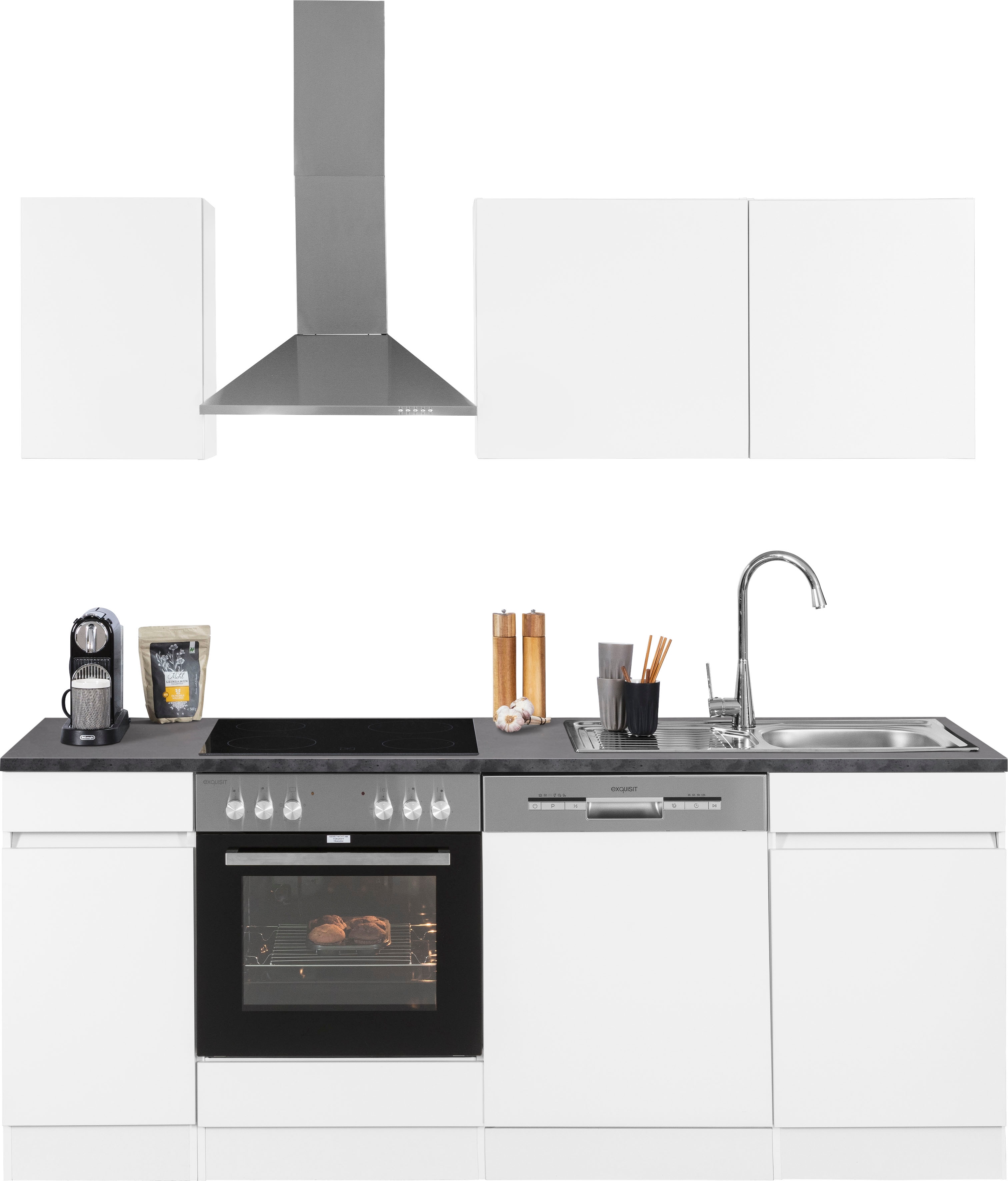 OPTIFIT Küchenzeile "Roth" Breite 210 cm, wahlweise mit E-Geräten, Push-to-Open-Funktion