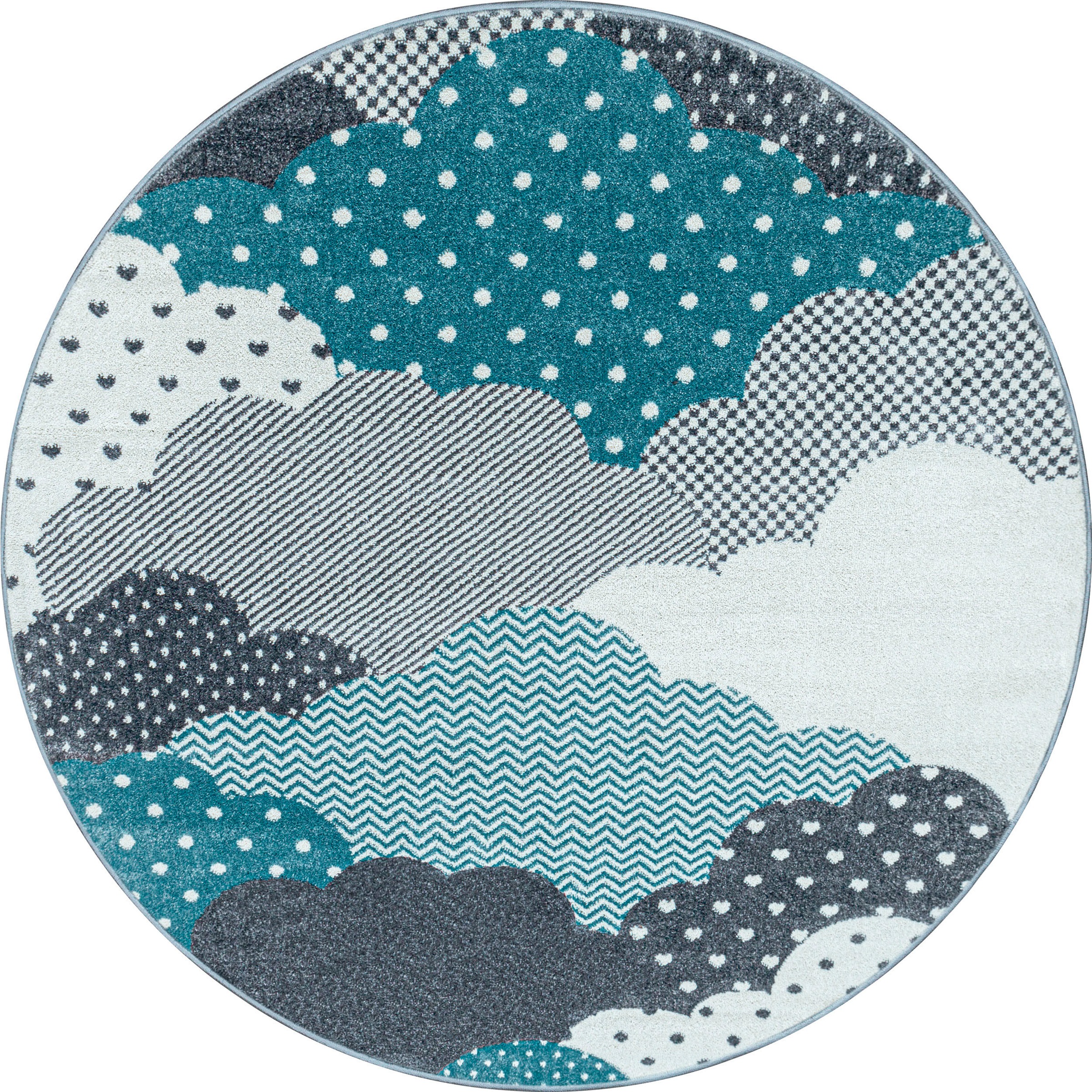 Kinderteppich AYYILDIZ TEPPICHE "Bambi 820", blau, H:11mm Ø:120cm, Kunstfaser, Teppiche, Kinderteppich, auch in rechteckig, Wolken Motiv, Kurzflor
