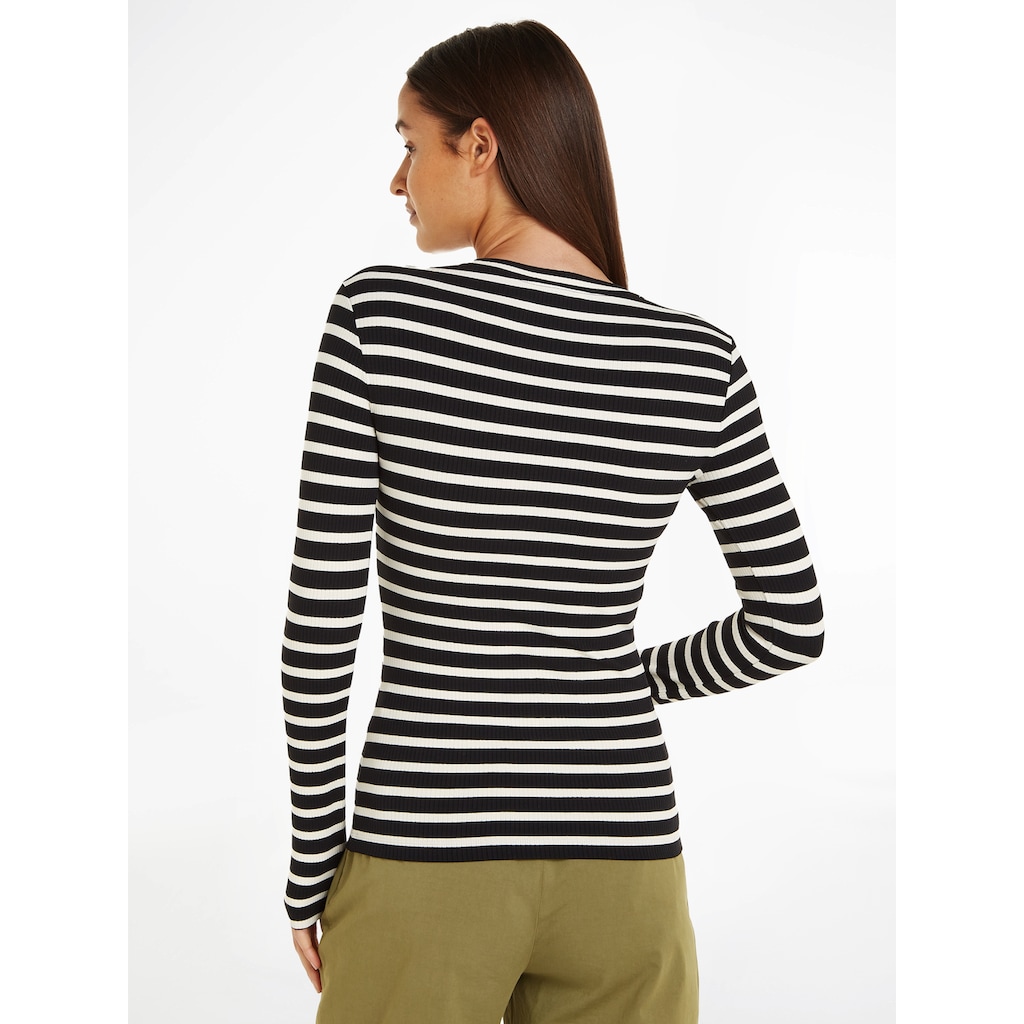 Tommy Hilfiger Langarmshirt »SLIM 5X2 RIB STRIPE C-NK LS«, mit Logoprägung