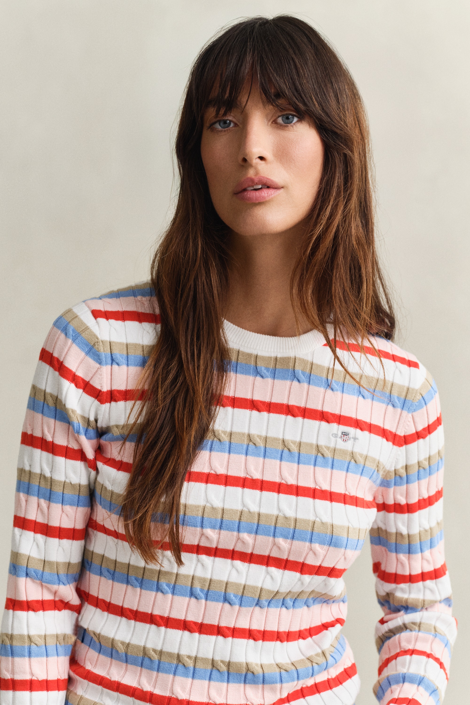 Thumbnail - Gant Rundhalspullover "STRETCH COTTON CABLE STRIPE C-NECK"