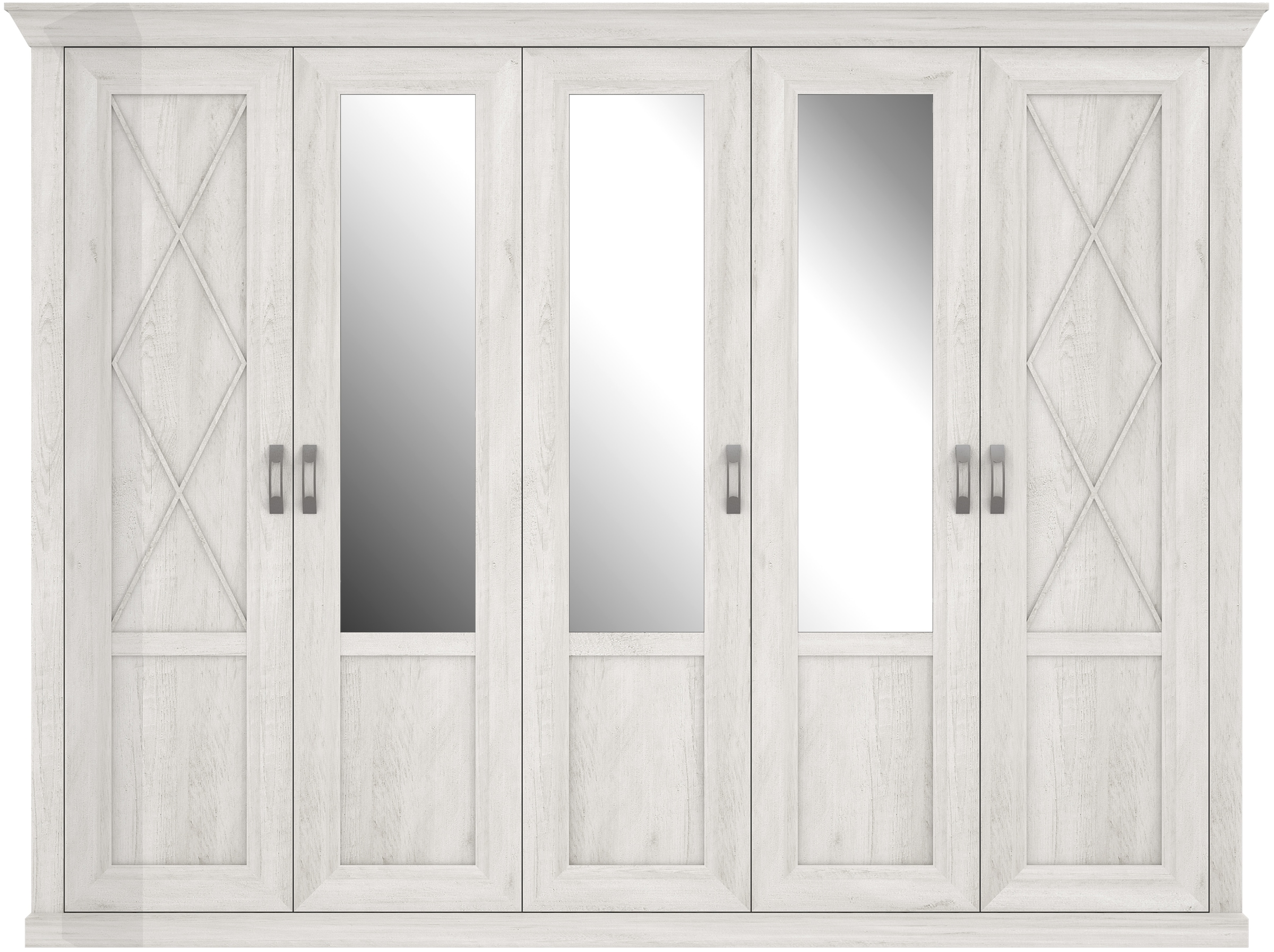 FORTE Drehtürenschrank »Kashmir, Landhausstil, inklusive edlem Passepartout-Rahmen«, (Maße (B/T/H): 268,5/63/206cm), mit Spiegel und dekorative Fräsungen und Elementen, Made in Europe