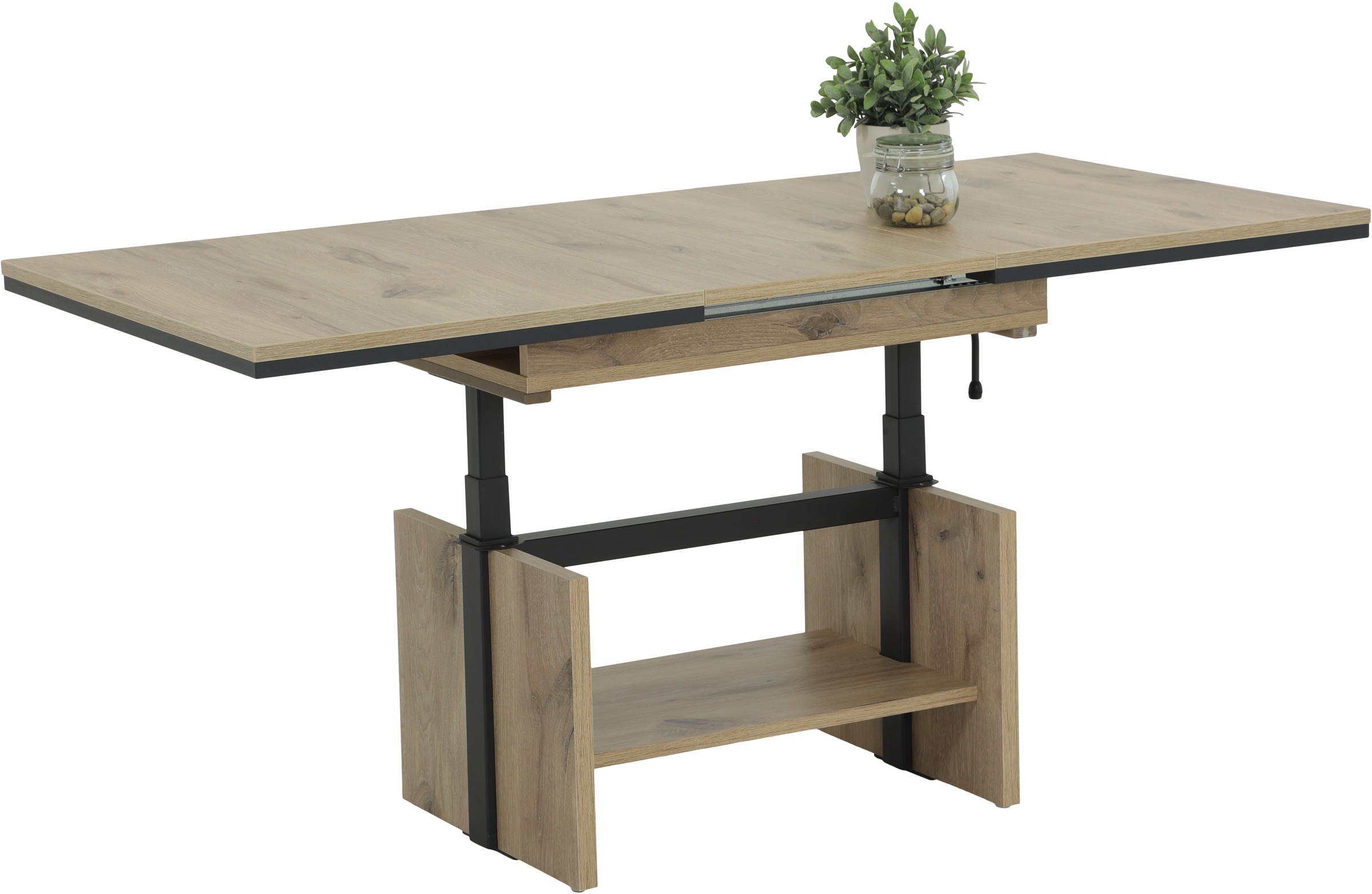 Couchtisch HELA "INGO", schwarz (artisan eiche, anthrazit, artisan eiche, anthrazit, artisan eiche, anthrazit), B/H/T: 150cm x 72cm x 70cm, Einlegeplatte, Tische, Couchtisch, ausziehbar; Synchronauszug; Höhenverstellbar; Ablageboden 2