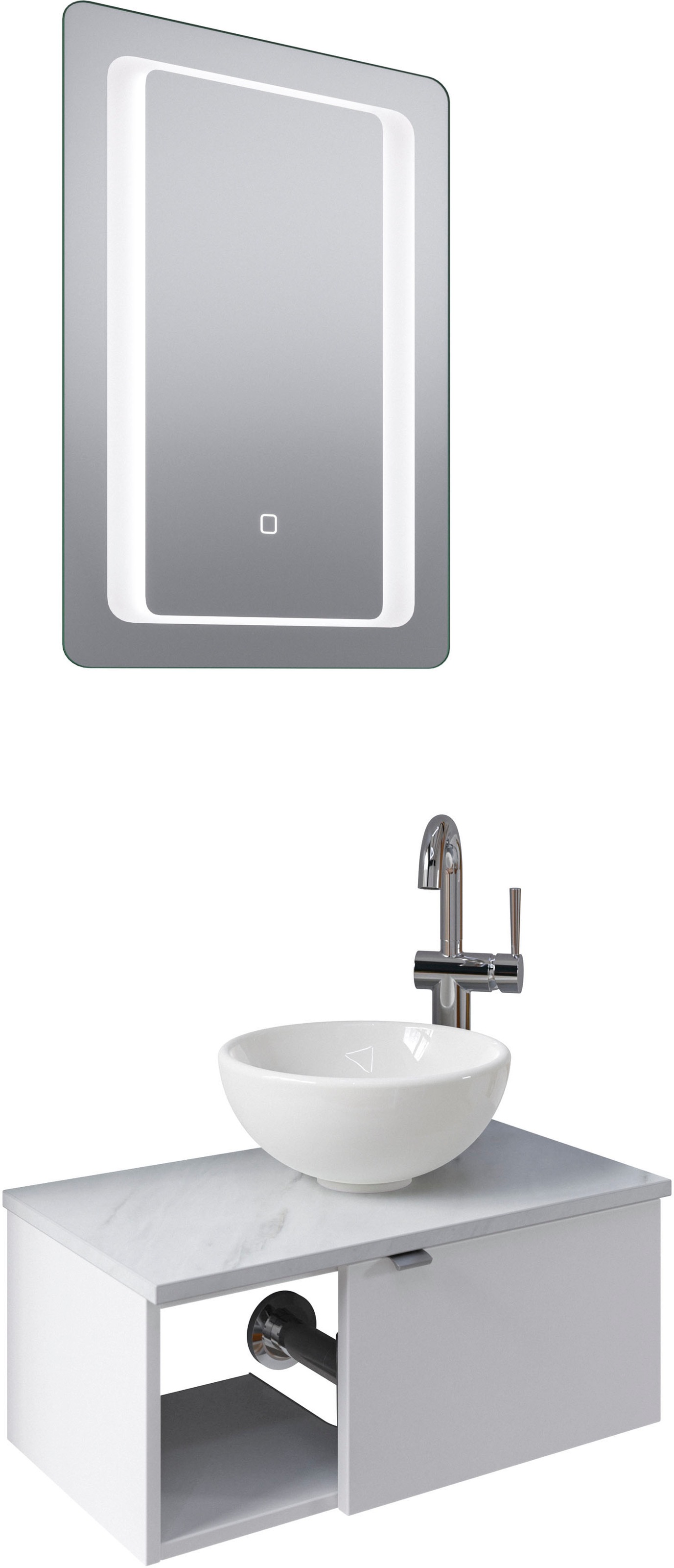 Saphir Badmöbel-Set »Serie 6915«, (4 St.), Gäste-Bad, 61 cm breit, mit LED-Spiegel, offenem Fach und 1 Tür