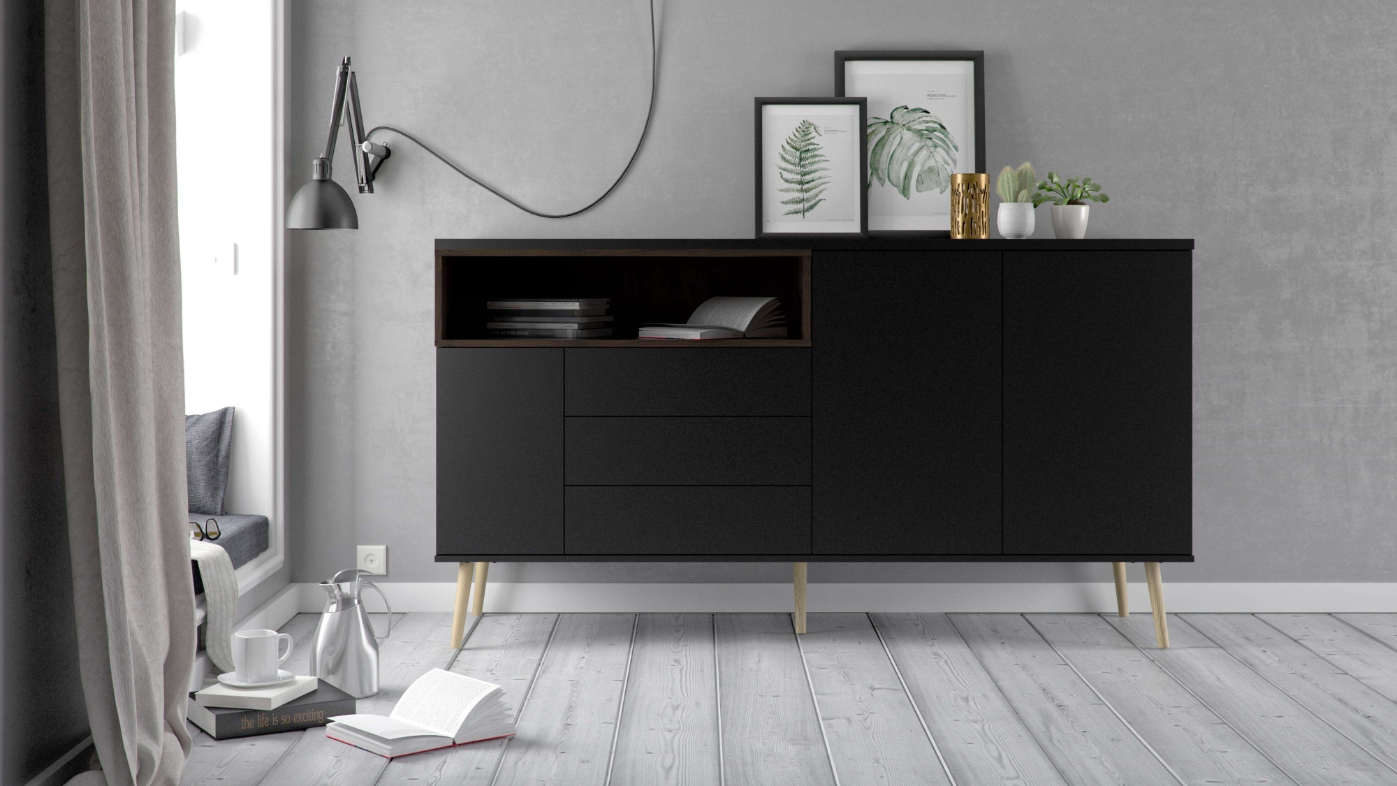 INOSIGN Sideboard »Roommers, Anrichte, Kommode, Stauraum«, Kommode, Breite 176 cm, Höhe 90 cm, 1 offenes Fach mit Rahmen-Optik