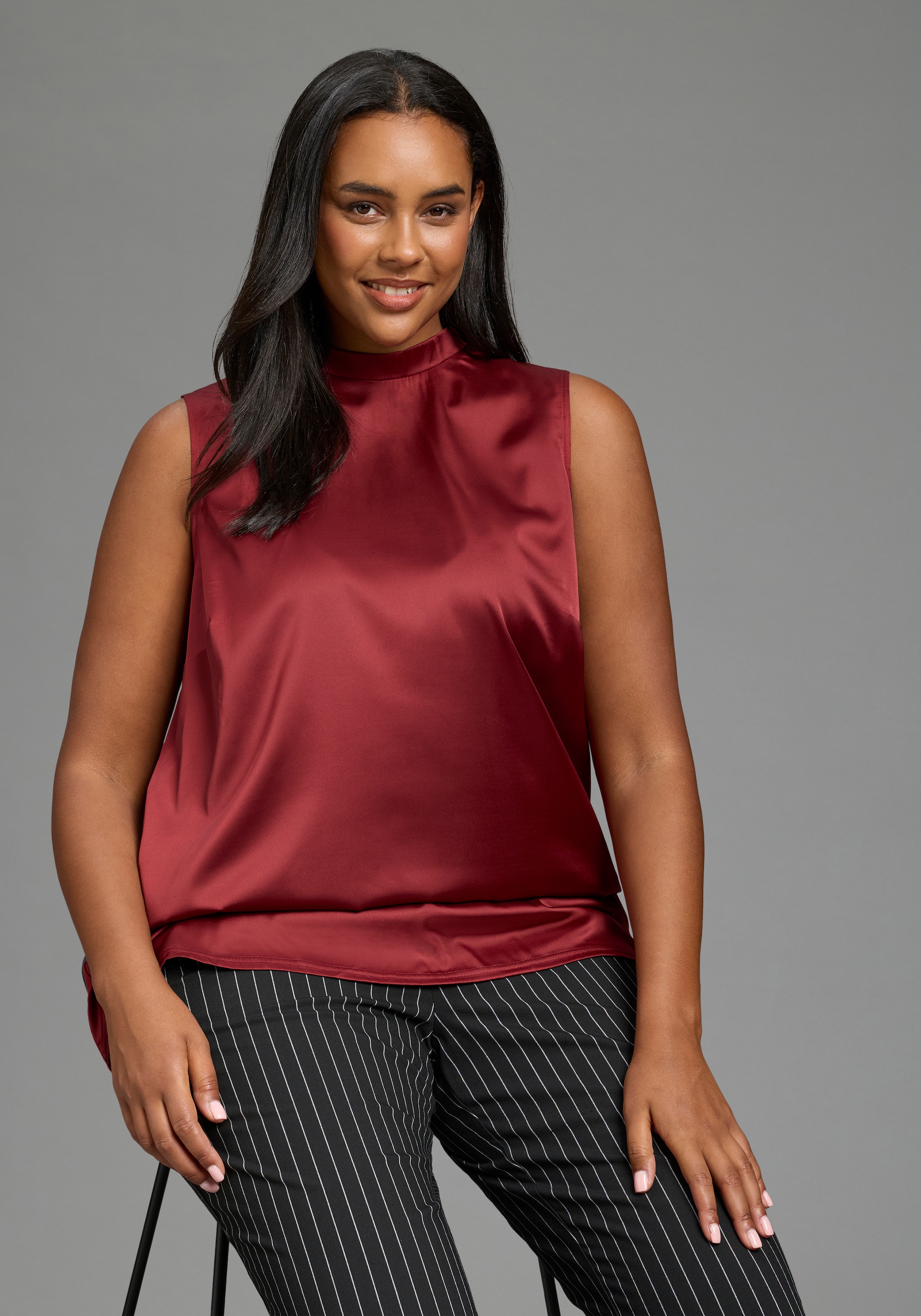 Laura Scott CURVE Blusentop "Große Größen" in A-Linie, aus Satin und Jersey, ärmellos, hüftbedeckende Länge