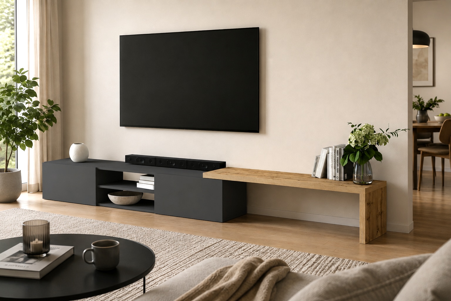 OTTO home Lowboard »New Garda,Lowboard mit Aufsatz,TV-Board mit Ausatz,TV-Schrank-Tv Bank« 1 Stk. tlg. Breite verstellbar v. 183 bis 310 cm,2 Klappen  und L-Förmiger Aufsatz