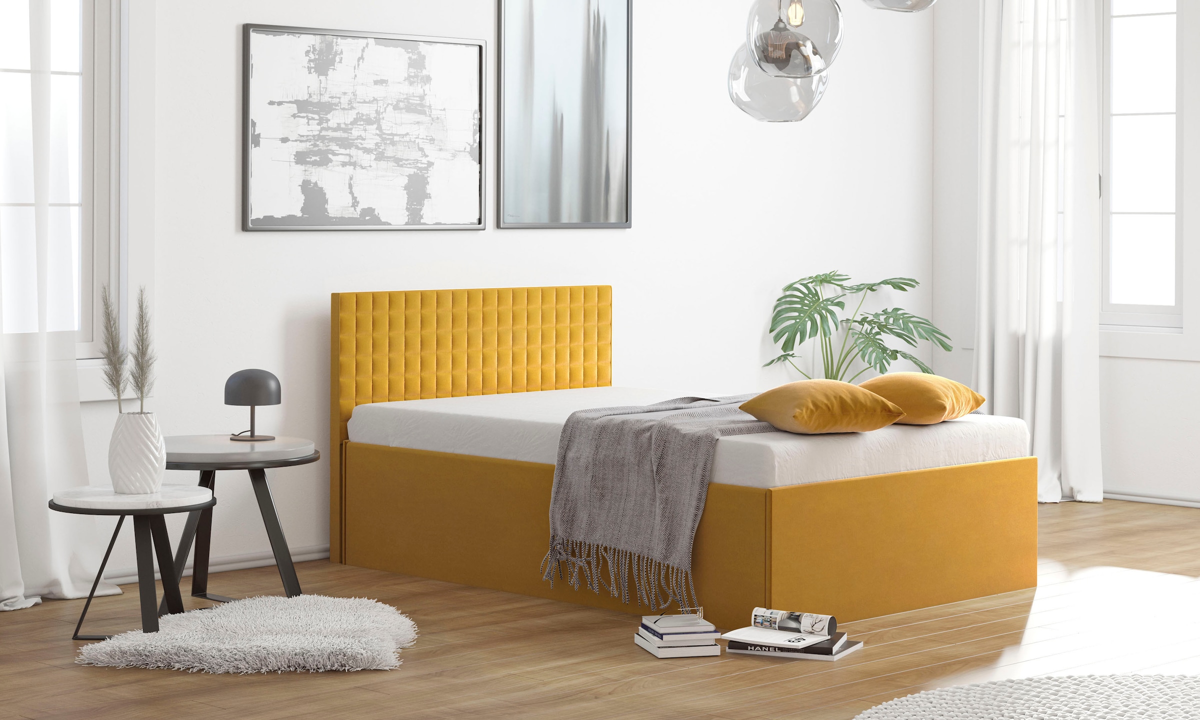 Polsterbett, B:148cm L:210cm, gelb, WESTFALIA SCHLAFKOMFORT, Betten, mit Bettkasten bei Ausführung mit Matratze