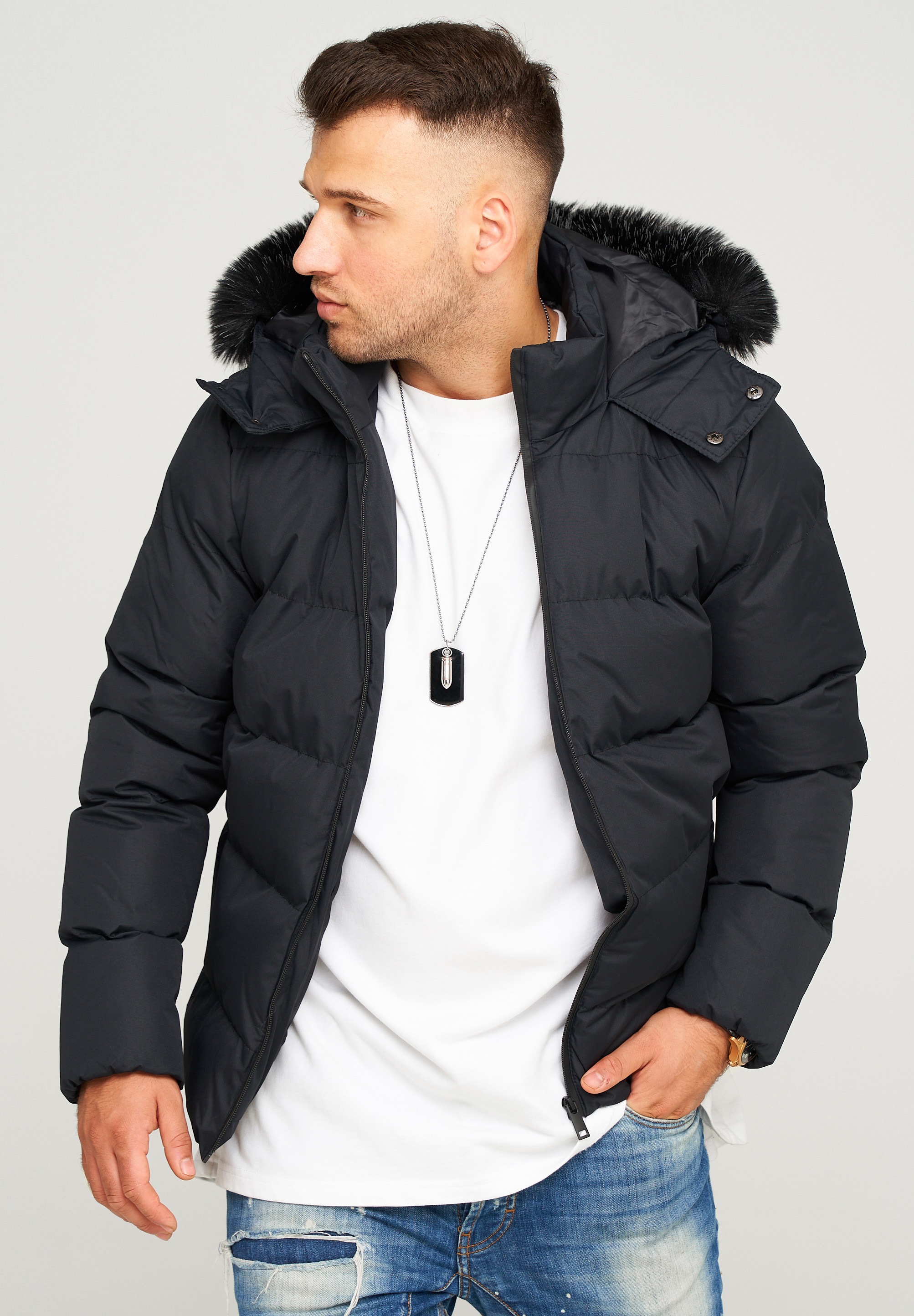 behype Steppjacke "BHHOUNSY", mit abtrennbarer Kunstfellkapuze günstig online kaufen