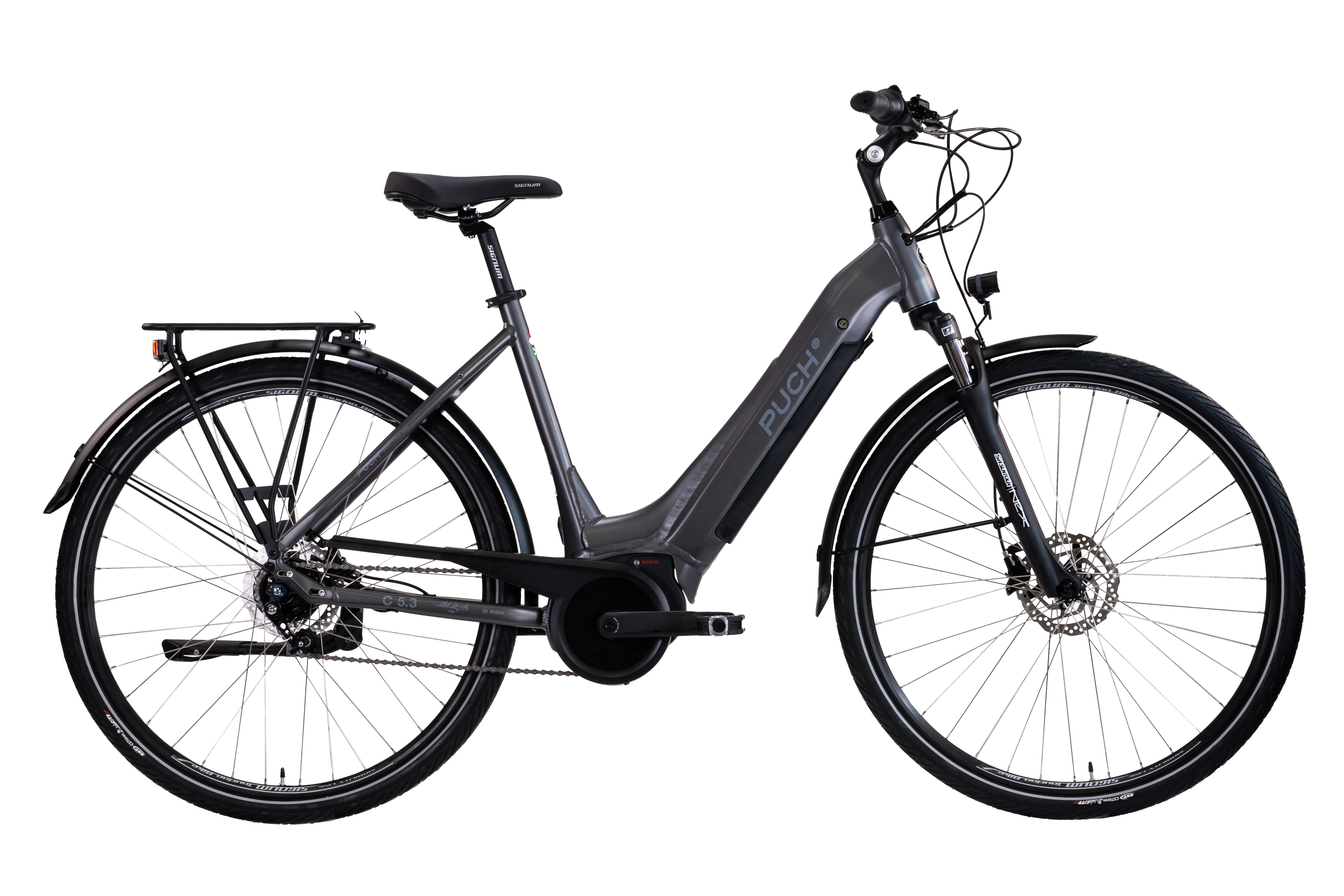 PUCH "PUCH C5.3 NEXUS / BOSCH 500 Wh 28" grau 7-Gänge" 7 Gang Shimano Nexus Schaltwerk Nabenschaltung Mittelmotor 250 W BOSCH PERFORMANCE LINE 36 V/250 W, Mittelmotor