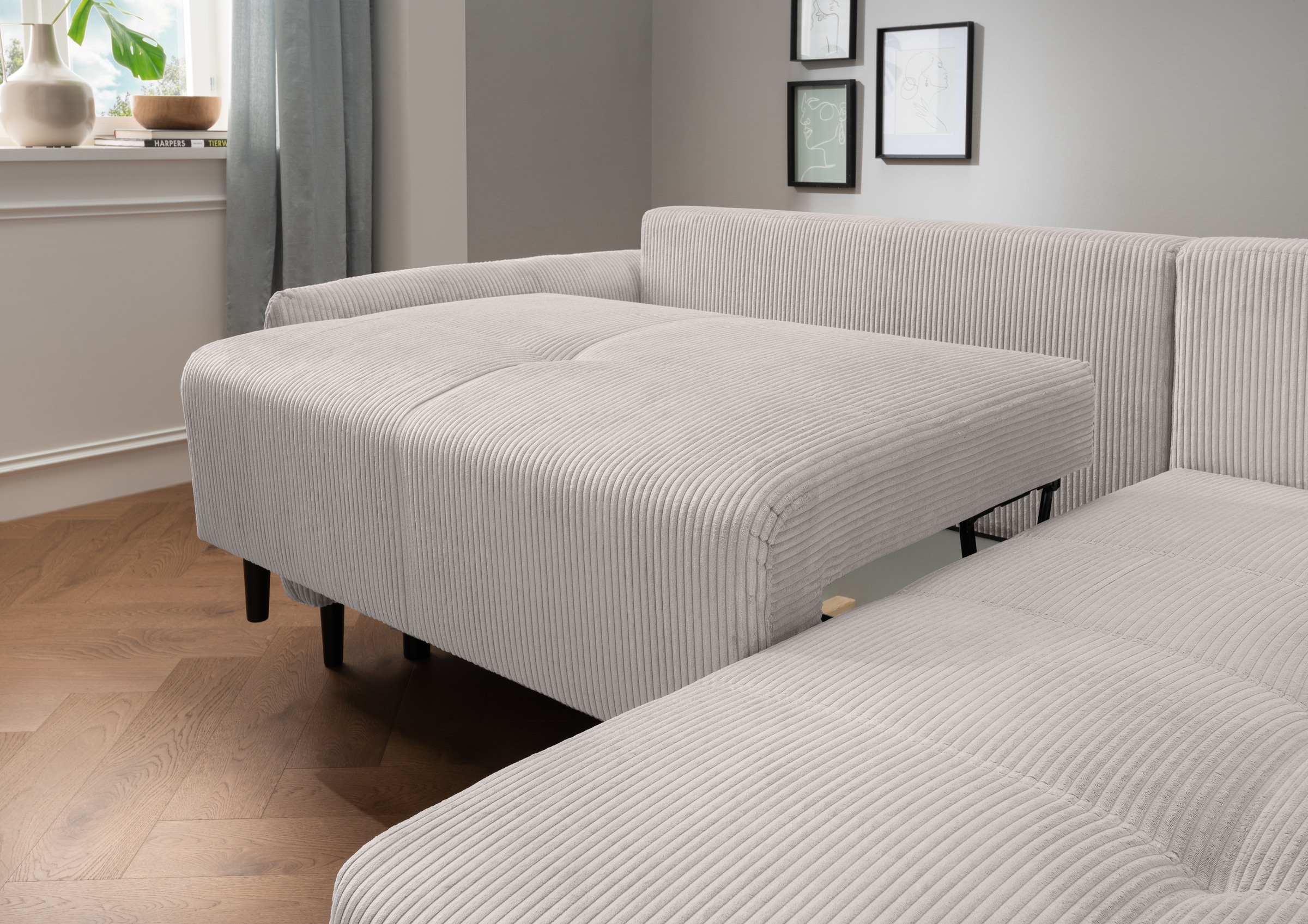 INOSIGN Ecksofa »Mara, L-Form, aktueller Cord Bezug und tolle Farben, schmale Armlehnen«, whlw. mit Bettfunktion,Recamiere links/rechts montierbar, Breite 238cm