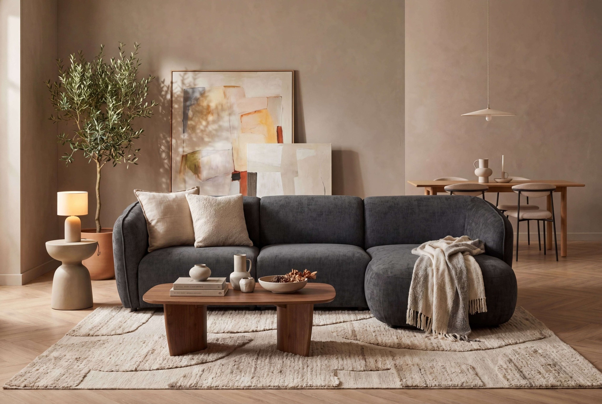 OTTO home Ecksofa "OSTRUP Rundsofa, L-Form, Naturtöne, Boucle oder Chenille" Breite 280 cm, organische Form mit sanften Rundungen