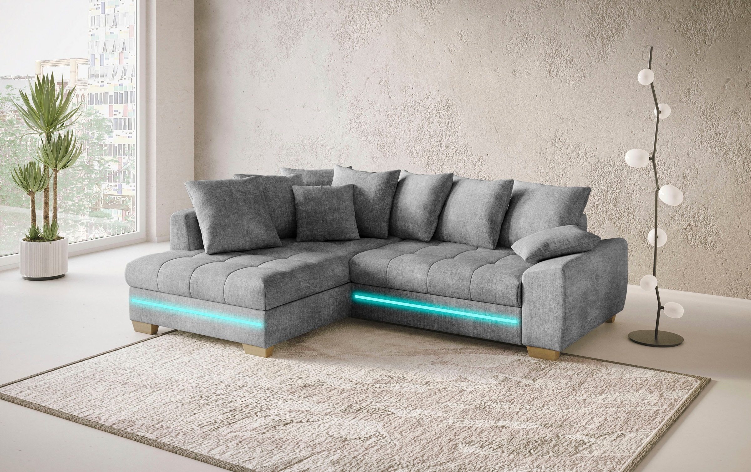 Mr. Couch Ecksofa »Nikita II, L-Form«, mit RGB-LED Beleuchtung, wahlweise mit Bett, Bettkasten, Kaltschaum