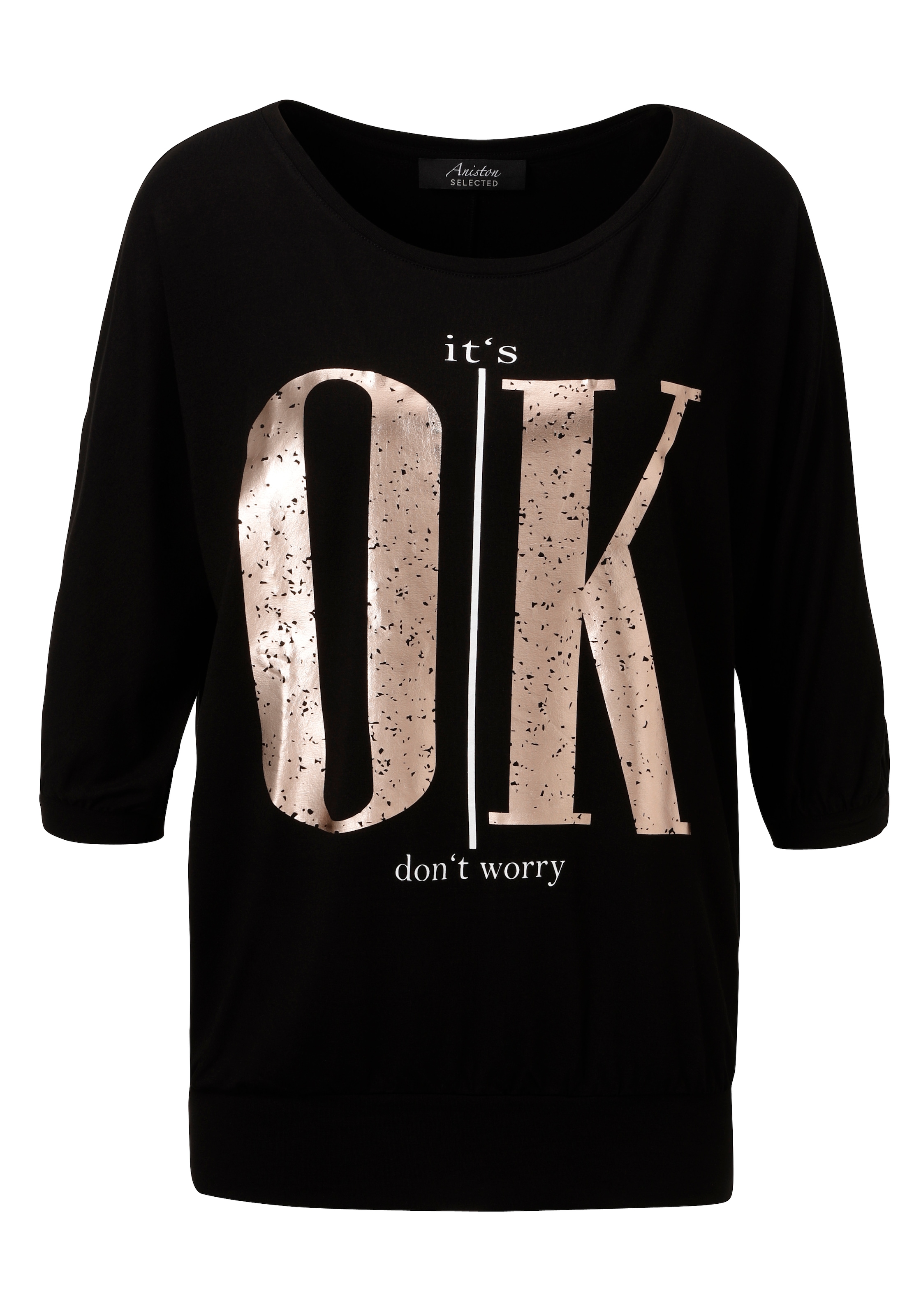 Aniston SELECTED 3/4-Arm-Shirt, mit weißen und goldfarbigen Statements - NEUE KOLLEKTION