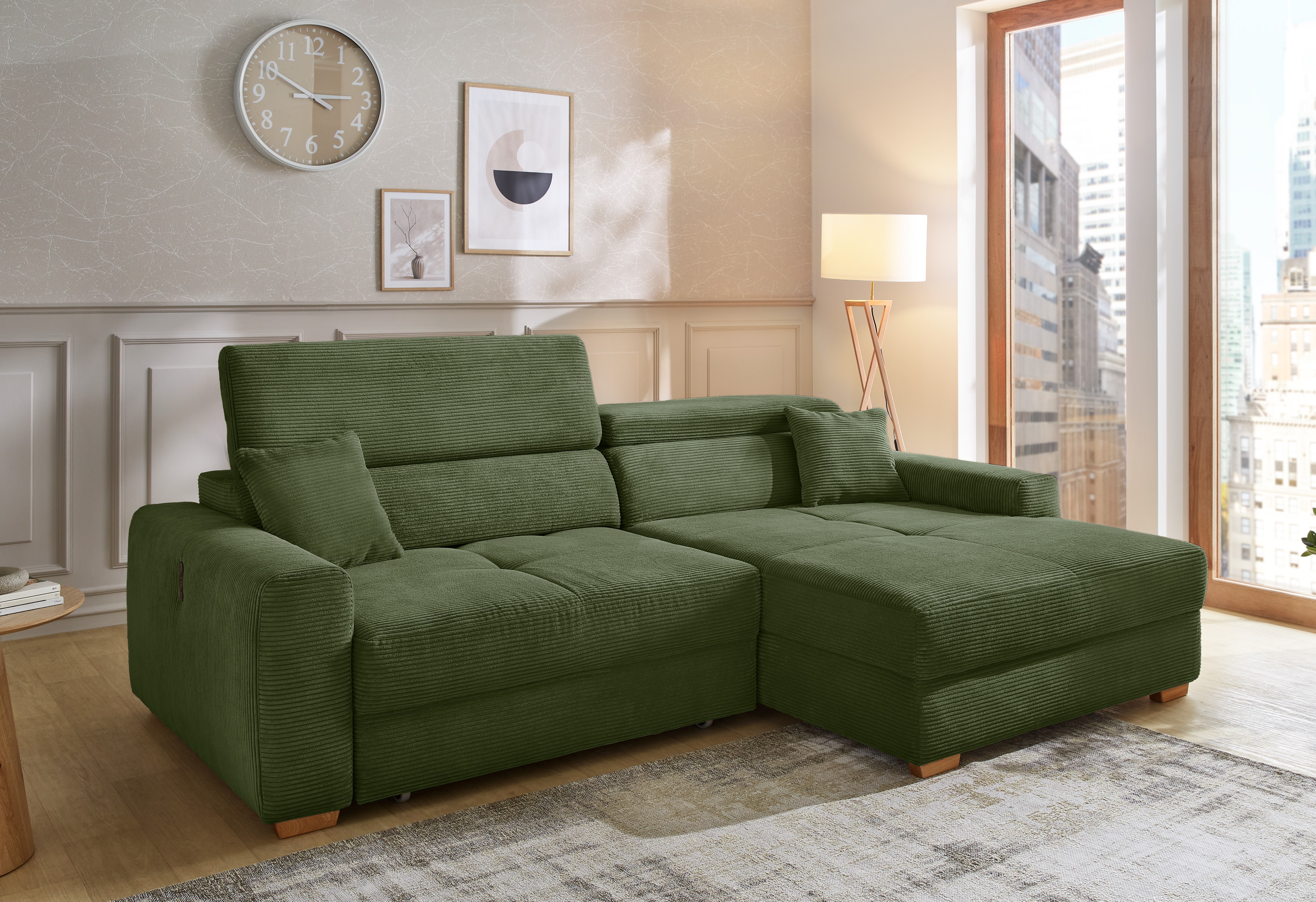 Jockenhöfer Gruppe Ecksofa "Slider L-Form, B: 277 cm Couch, 60cm elektrische Sitztiefenverstellung" 140kg Belastbarkeit, USB-Anschluss, Kopfteilverstellung & Zierkissen