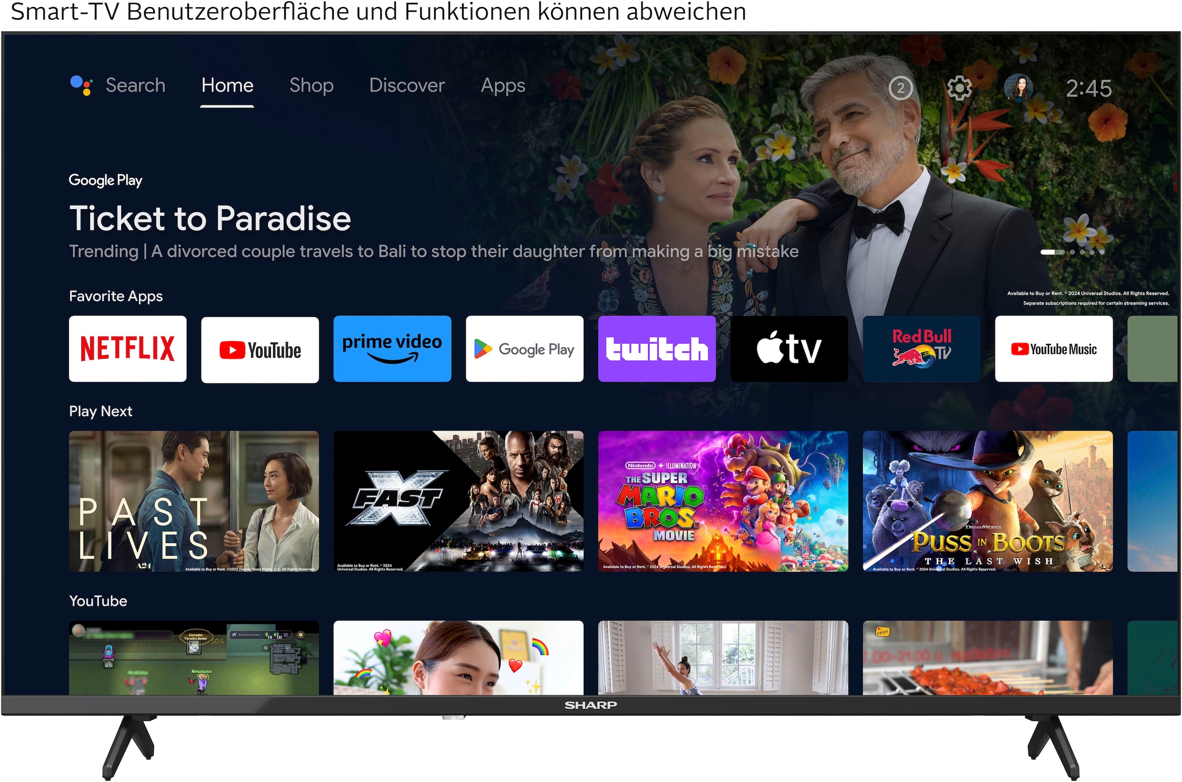 Sharp LED-Fernseher »SHARP 40FH2EA Full HD Frameless Android TV 101cm (40 Zoll), 3X HDMI«, 101 cm/40 Zoll, Full HD, Android TV-Smart-TV, Frameless, 3X HDMI, 2X USB, Dolby Digital, Active Motion 400