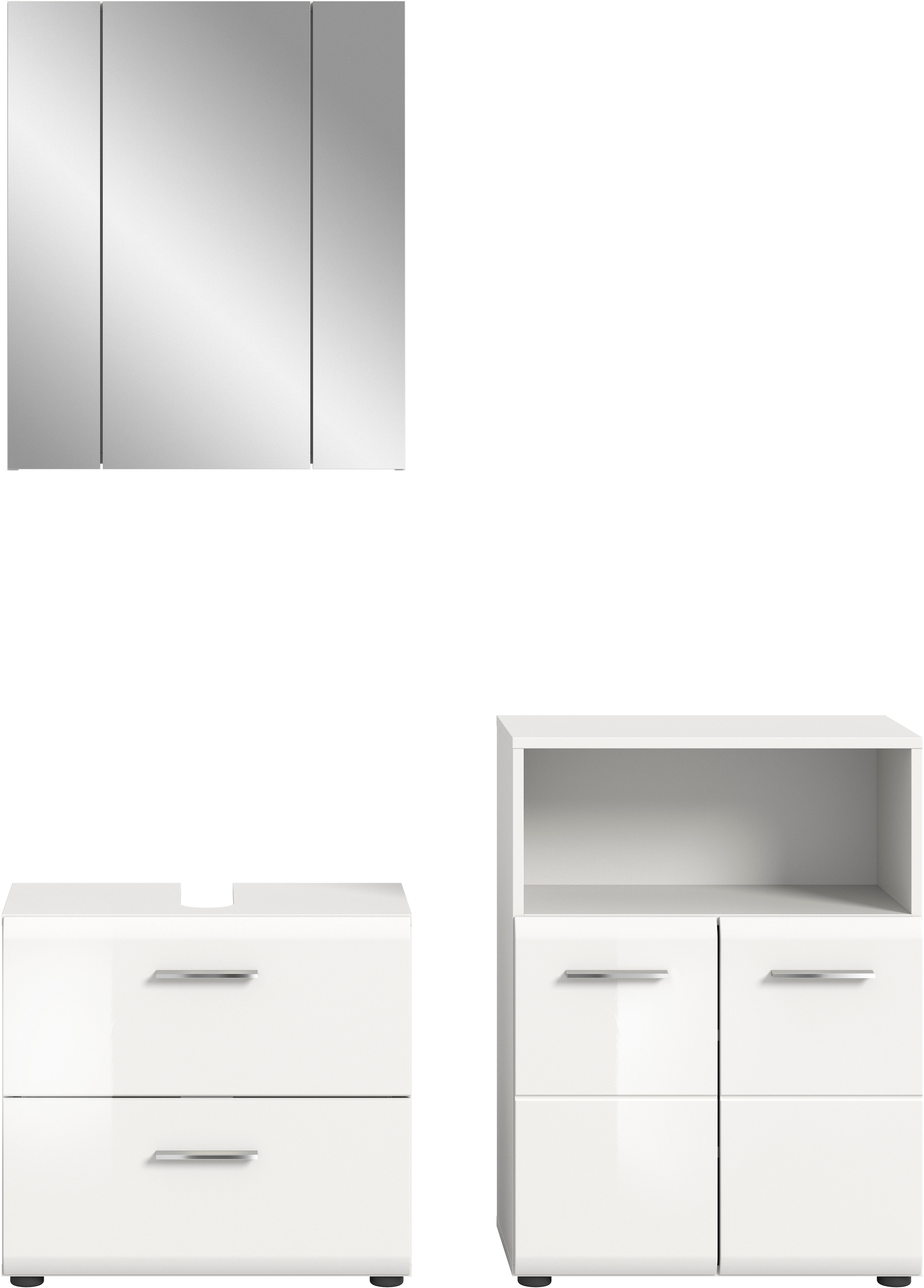 INOSIGN Badmöbel-Set »FLORENZ, TOPSELLER!, 3-teilige Badkombination, hochwertige MDF-Front«, (best. aus: Waschbeckenunterschrank, Spiegelschrank, Midischrank breit), Bad-Kombination, Bad-Möbel, Badezimmer, Kombination, Kombi