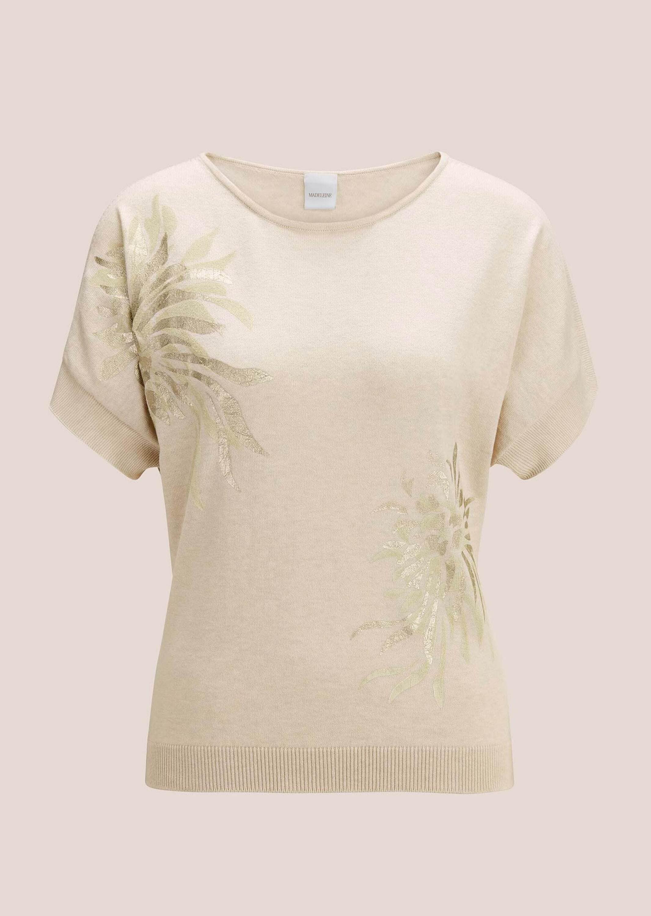 MADELEINE Longpullover "Pullover Kurzarm Strickshirt mit Folien-Print"