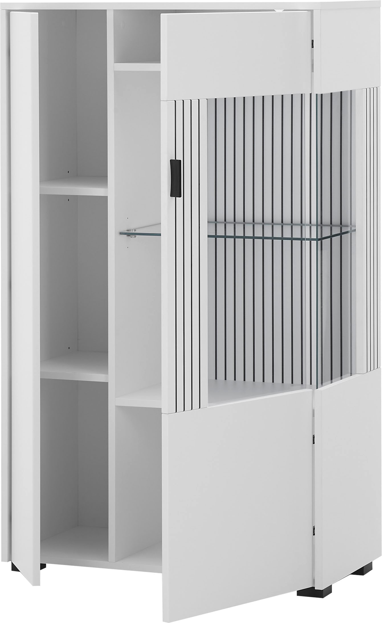 INOSIGN Vitrine »Hudson, Stauraumvitrine, Standvitrine«, in moderner Trendfarbe, Griffe aus Metall (Schwarz), Höhe 125 cm