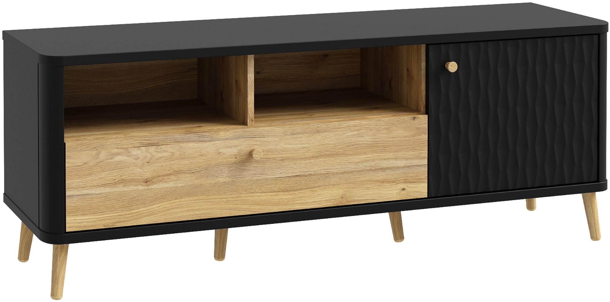 FORTE Lowboard »Fixsmile«, modernes TV-Board, TV-Schrank, Echtholzbein, Strukturfront