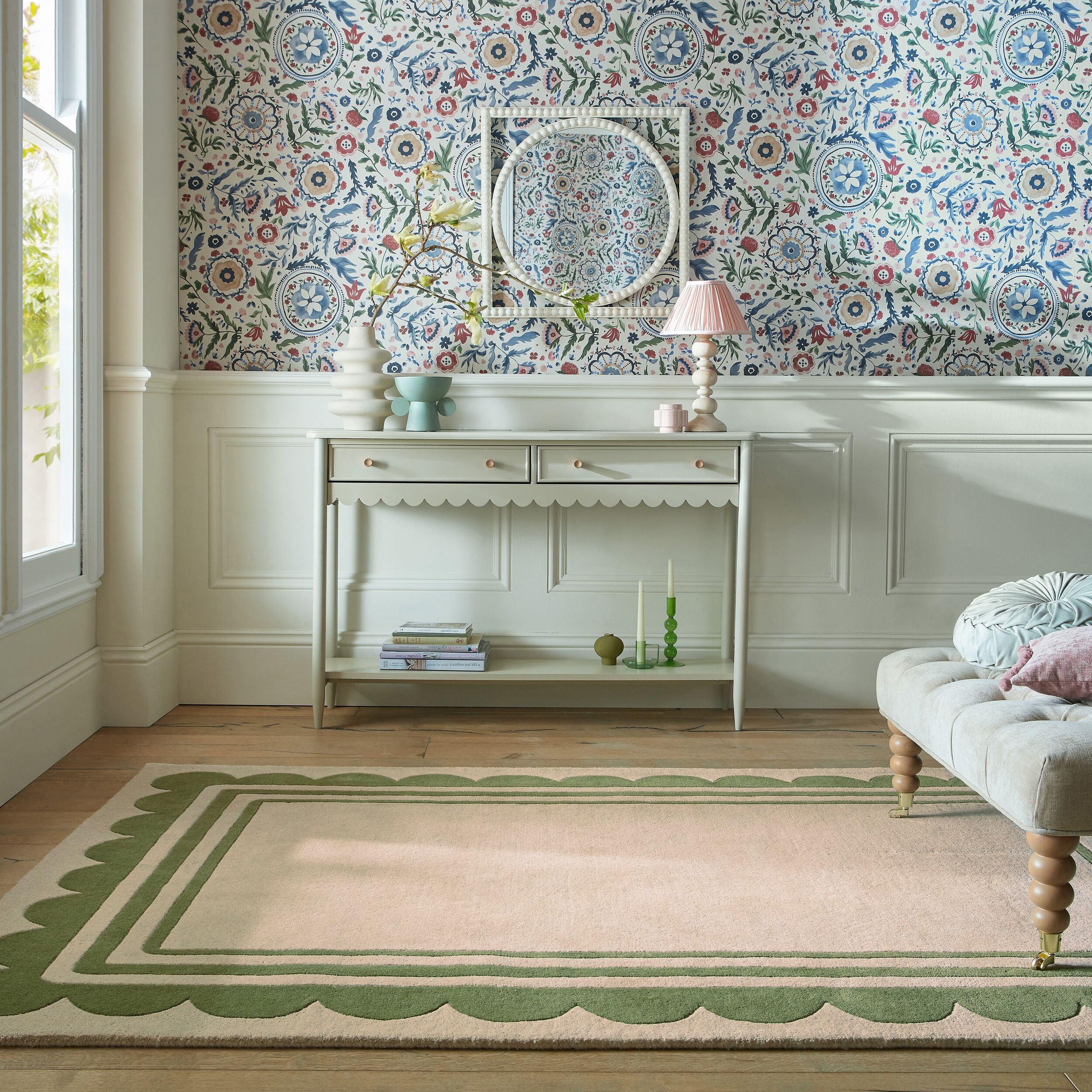 FLAIR RUGS Wollteppich "Lois mit Jakobsmuschelbordüre" rechteckig 7 mm Höhe günstig online kaufen