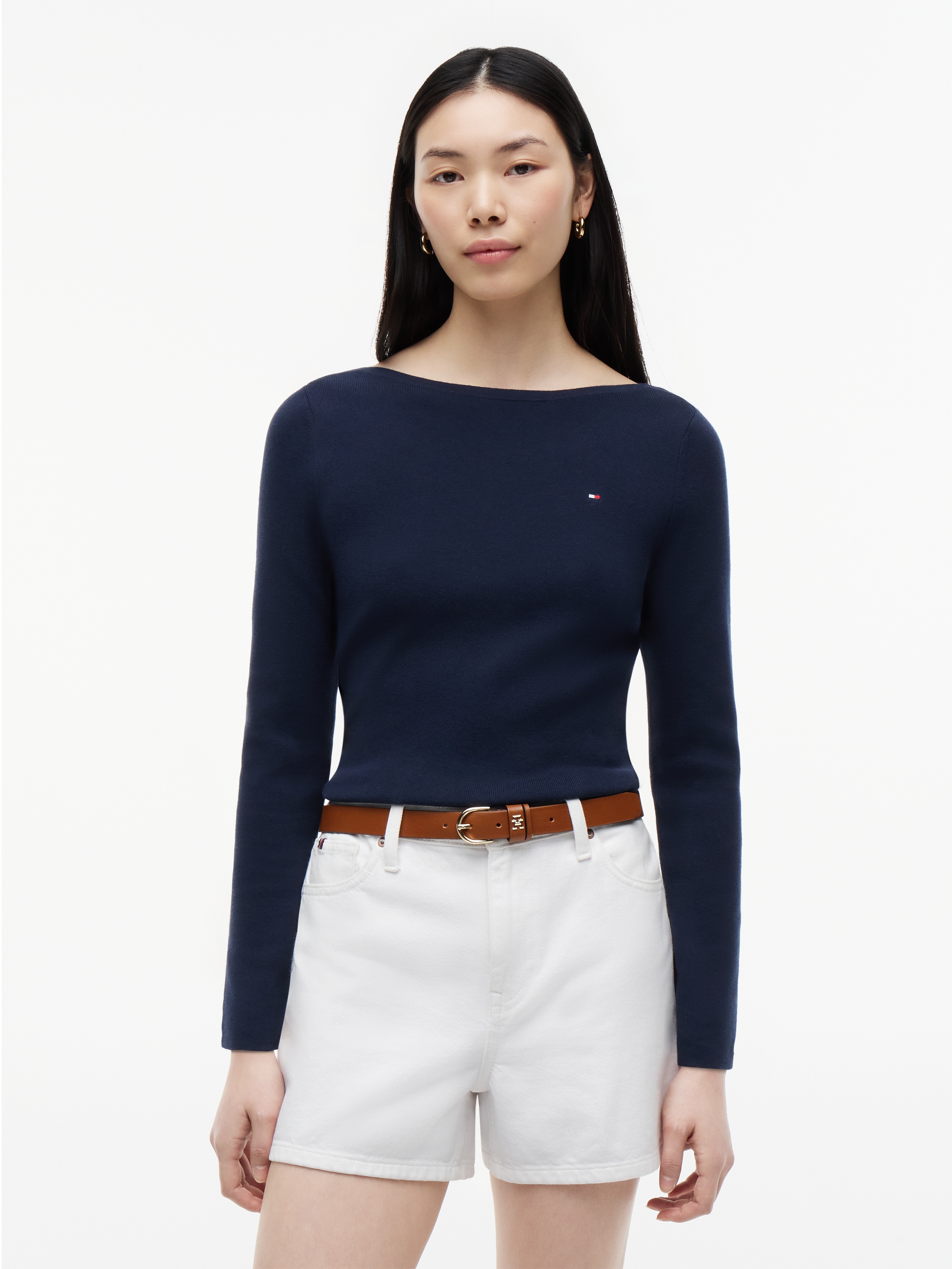 Tommy Hilfiger Strickpullover "FULL NEEDLE BOAT-NK LS SWT" Baumwollmischung