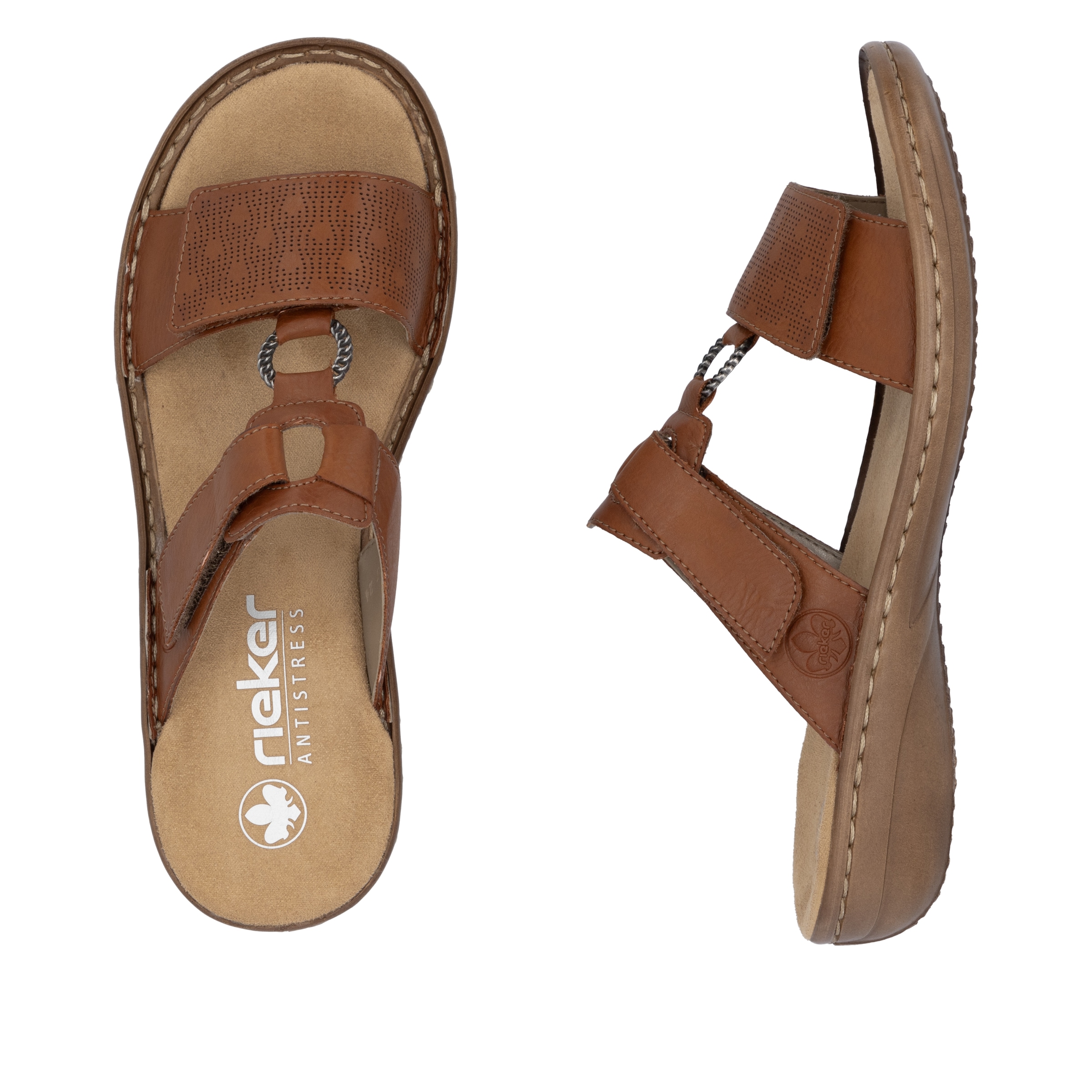 Rieker Pantolette, Sommerschuh, Strandschuh, Klettschuh mit Perforation