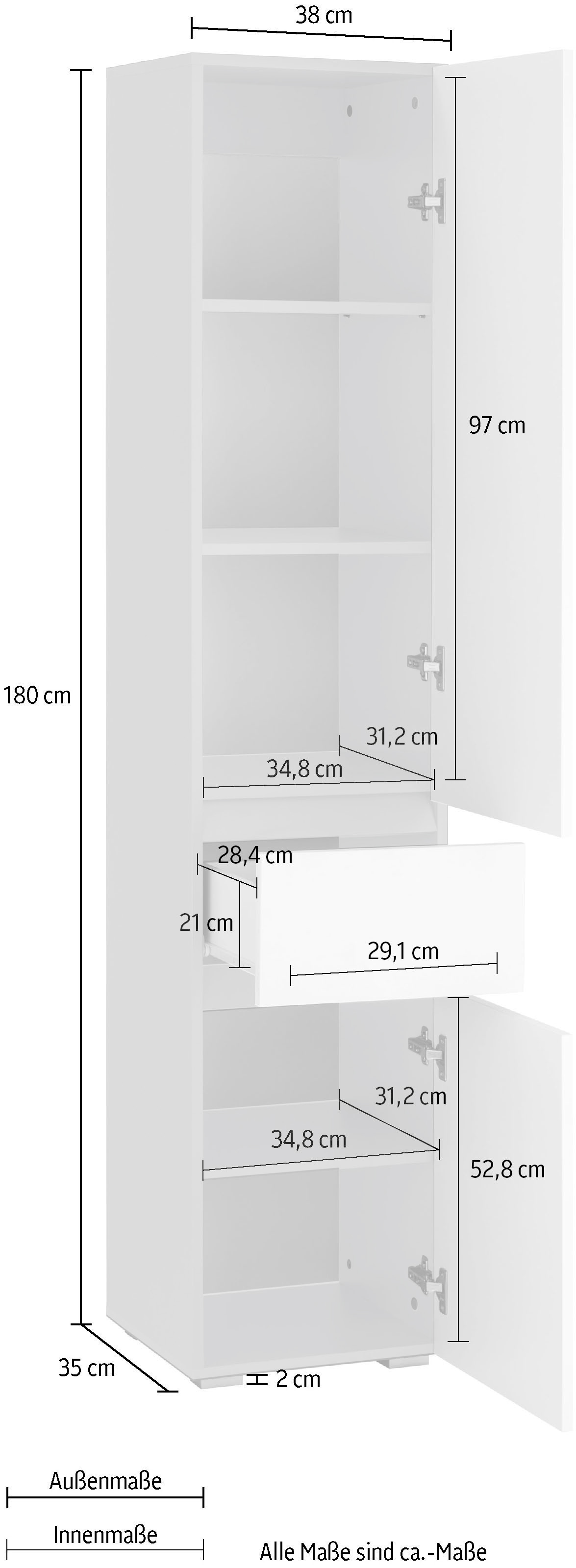 Home affaire Hochschrank »Wisla«, Höhe 180 cm, mit Türen & Schubkasten