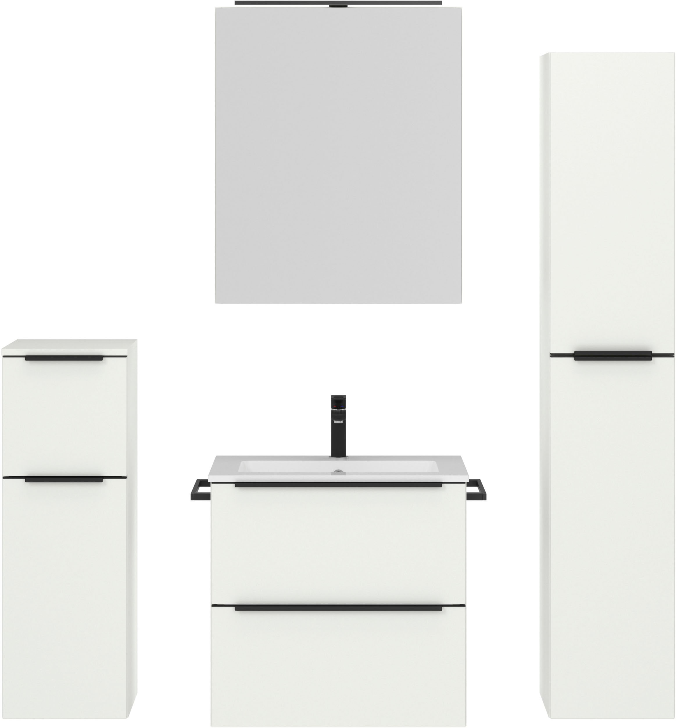nobilia® Badmöbel-Set »Levere« vormontiert, mit Soft-Close, 4 Stk. tlg. inkl. Spiegelschrank mit Beleuchtung und Dimmerfunktion, in 4 Breiten