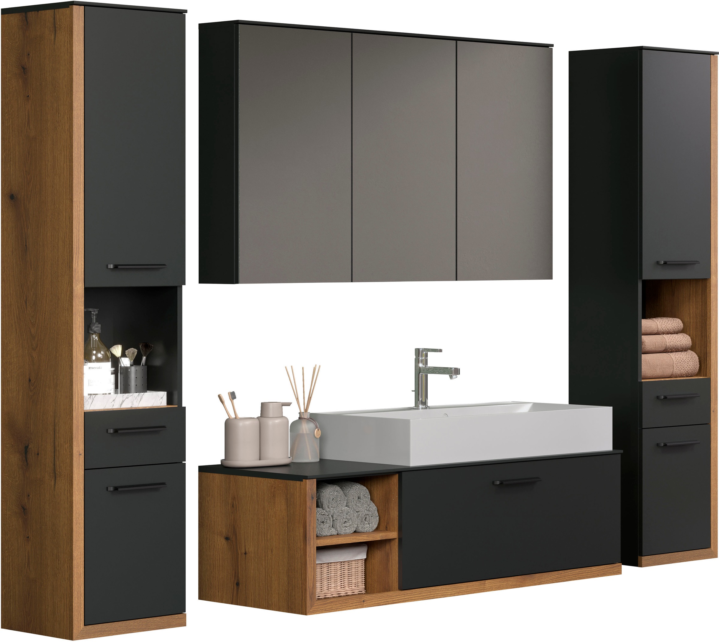 INOSIGN Badmöbel-Set »Premont«, (4 St.), Hängende, elegante Badezimmermöbel mit Mineralguss-Aufsatzwaschbecken