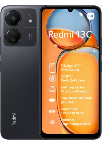 Smartphone »Redmi 13C 4GB+128GB«, Schwarz, 17,1 cm/6,74 Zoll, 128 GB Speicherplatz, 50...