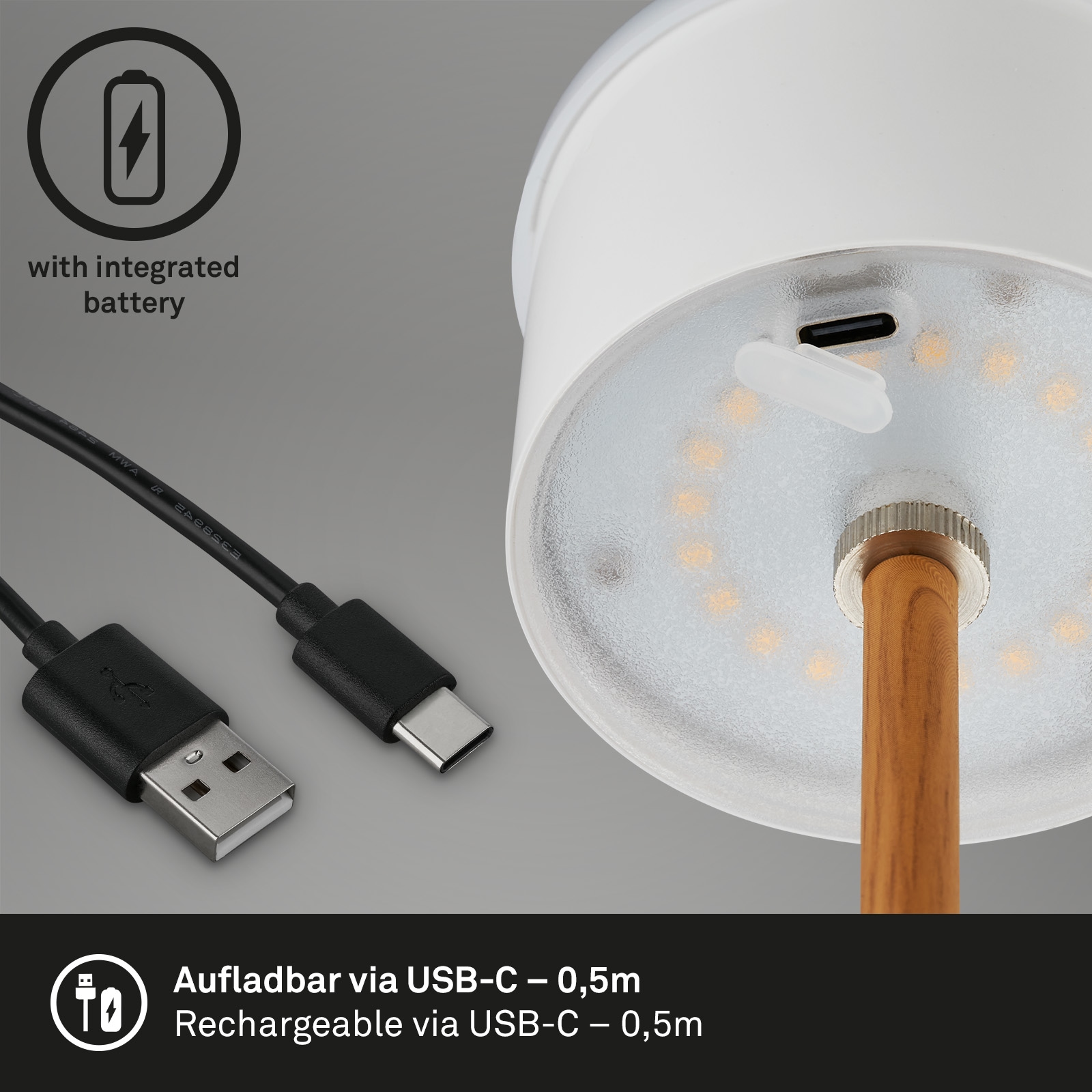 Briloner Leuchten LED Tischleuchte »KIKI« LED-Modul 1 Stk. Warmweiß mit Akku, höhenverstellbar, USB-C, warmweiß, IP44, schwarz, 38 cm