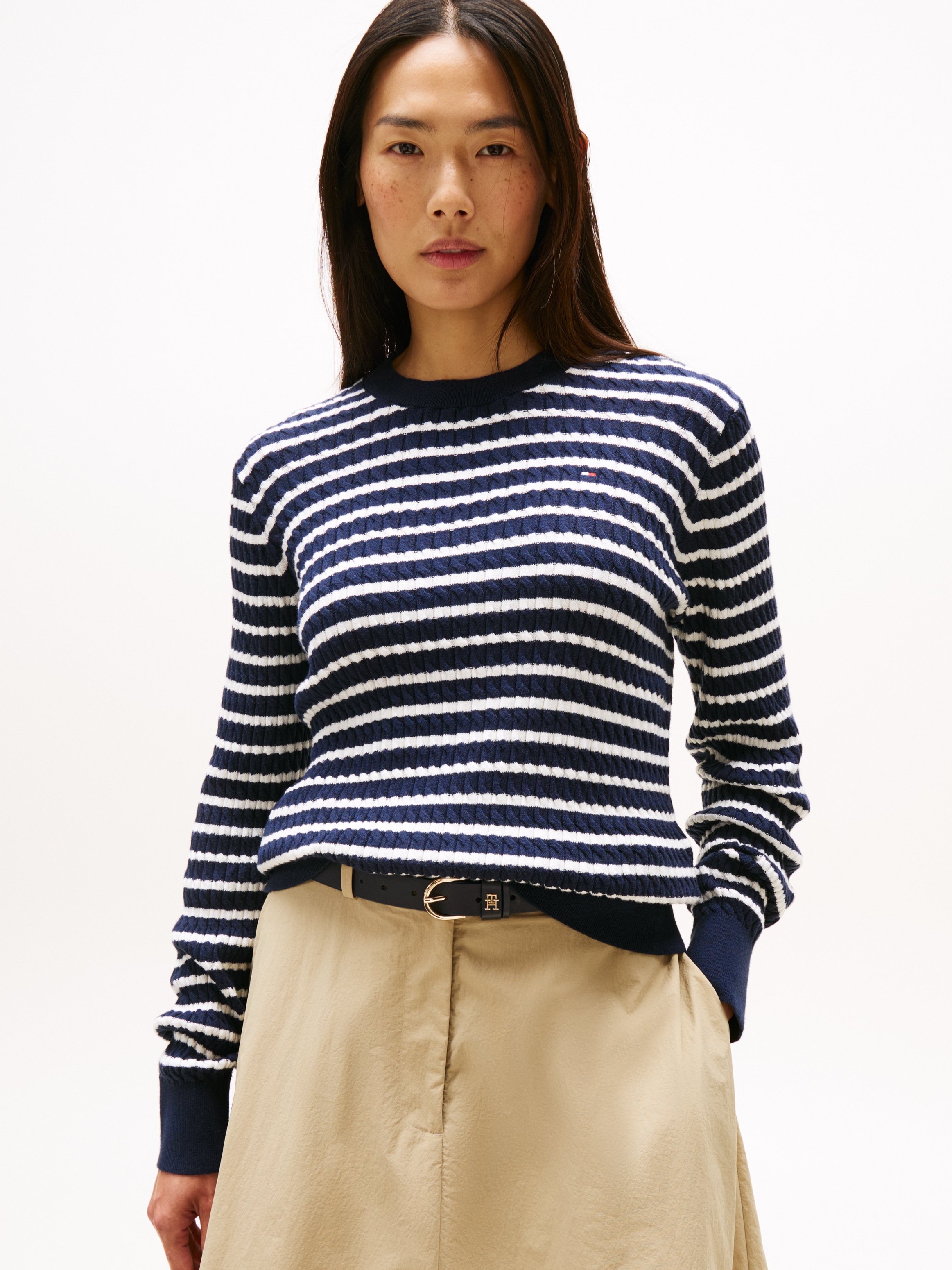 Tommy Hilfiger Rundhalspullover "CO CABLE C-NK LS SWEATER", mit Zopfmuster günstig online kaufen
