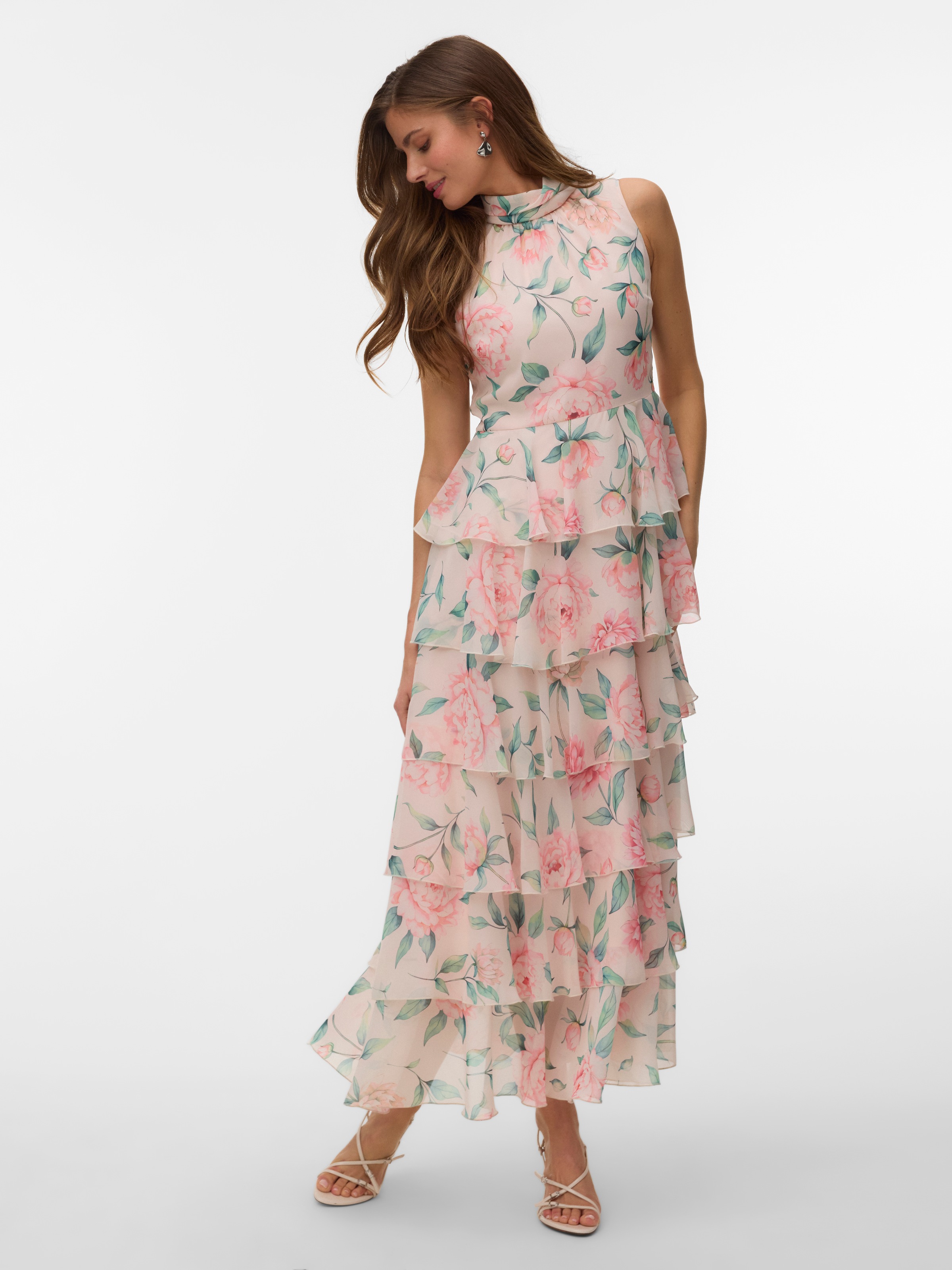 Thumbnail - Vero Moda Maxikleid "VMFELICIA SL HIGHNECK RUF MAXI DRESS EXP" Kunstfaser