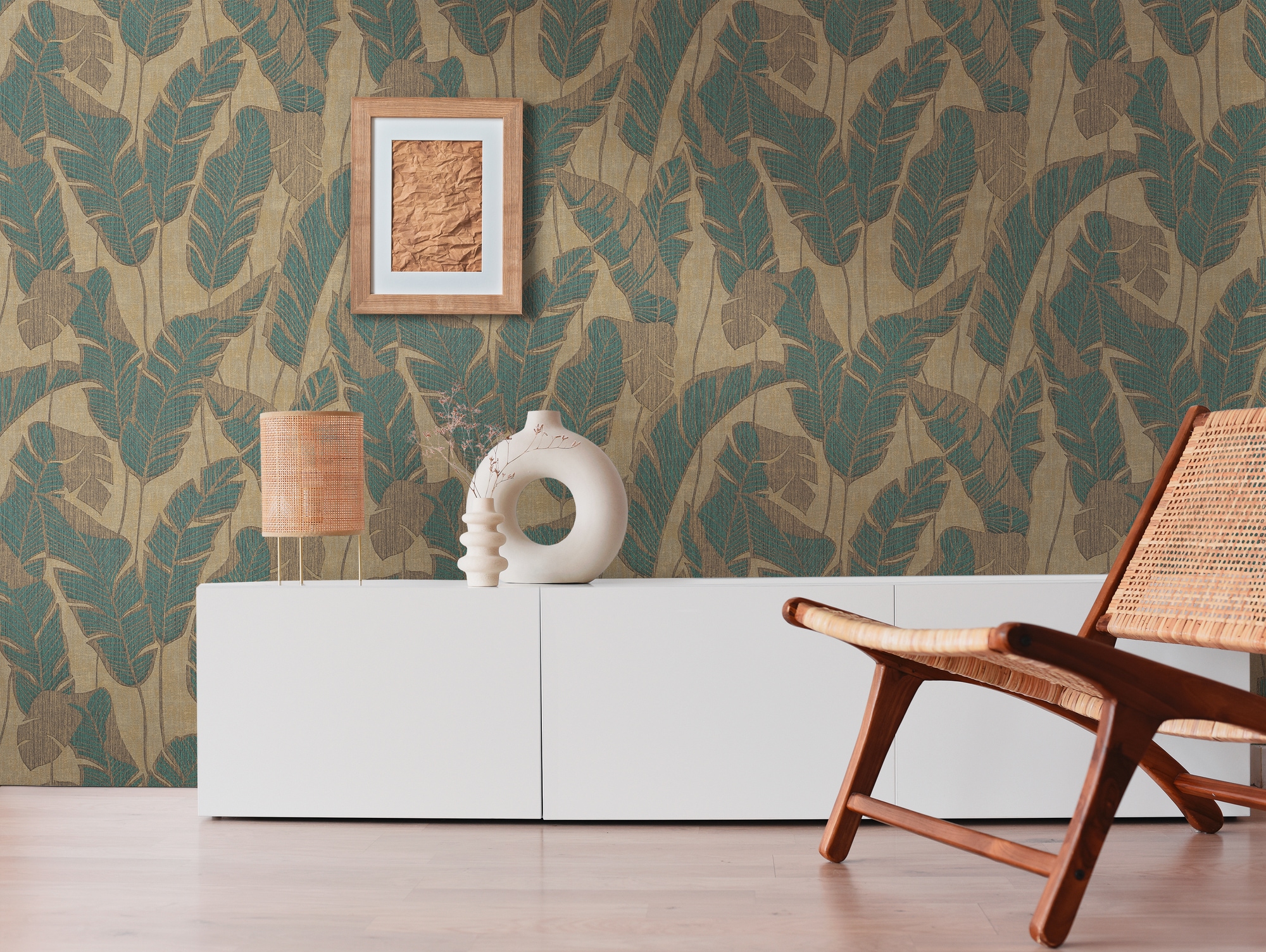 A.S. Création Vliestapete "Jade 2 Blätter-Tapete Mustertapete Pflanzen Blattmotiv" leicht glänzend strukturiert Vliestapete Blättertapete für Schlafzimmer Küche Wohnzimmer Blätter