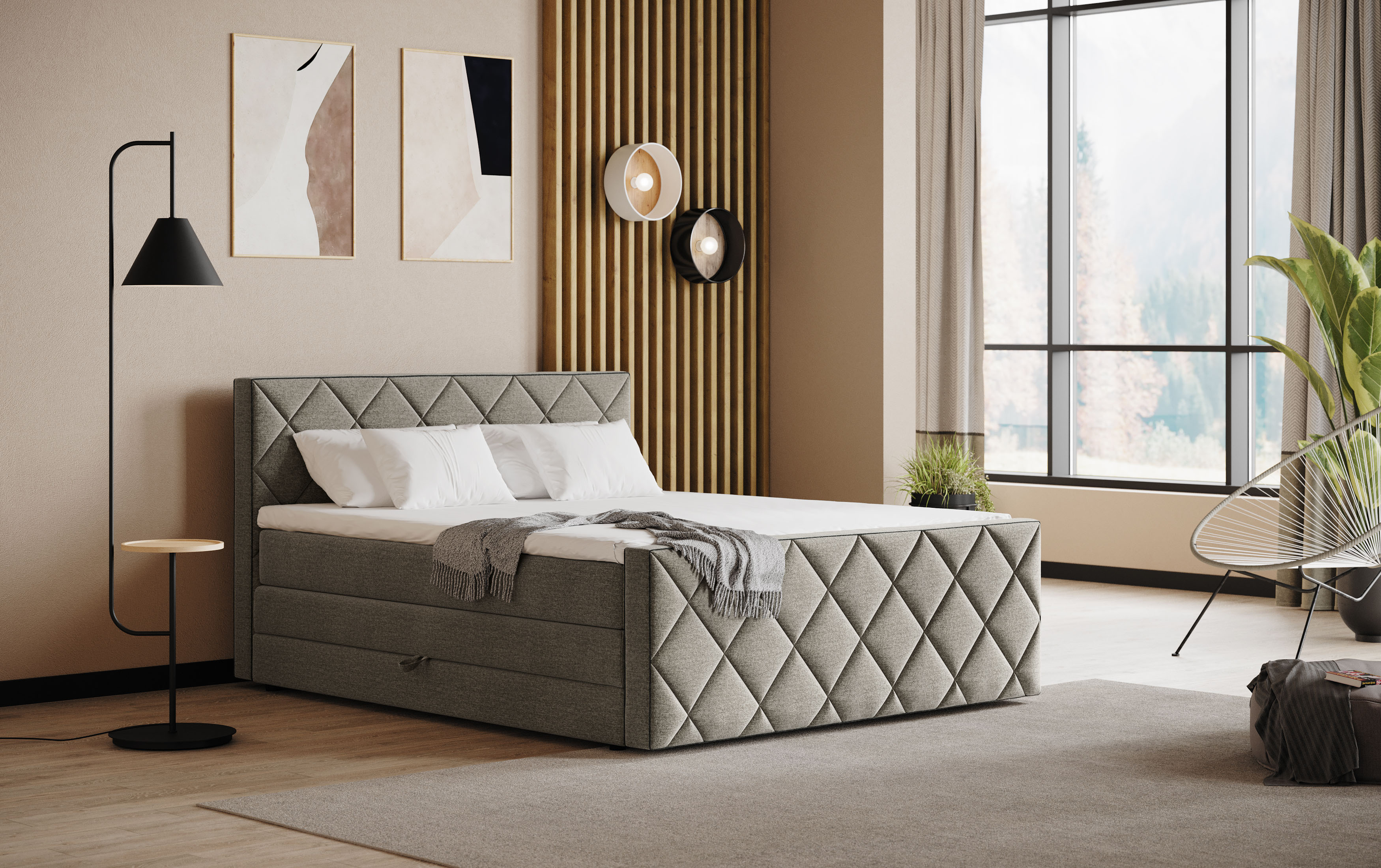 COTTA Boxspringbett "Tower inkl. Bettkasten, mit Keder in abgesetzter Farbe" in verschiedenen Breiten, Härtegraden und Farben erhältlich