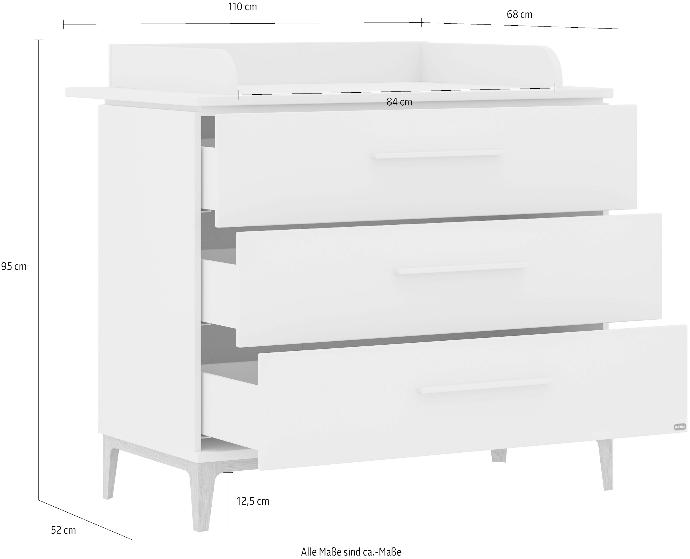 PAIDI Wickelkommode »CUTIE LEA in Weiß, 3 Schubladen, inkl. abnehmbarem Wickelaufsatz« bis 50 kg Kommode in Off-White, 110 cm Breite, Soft-Close-Funktion, Wickeltisch 110 cm