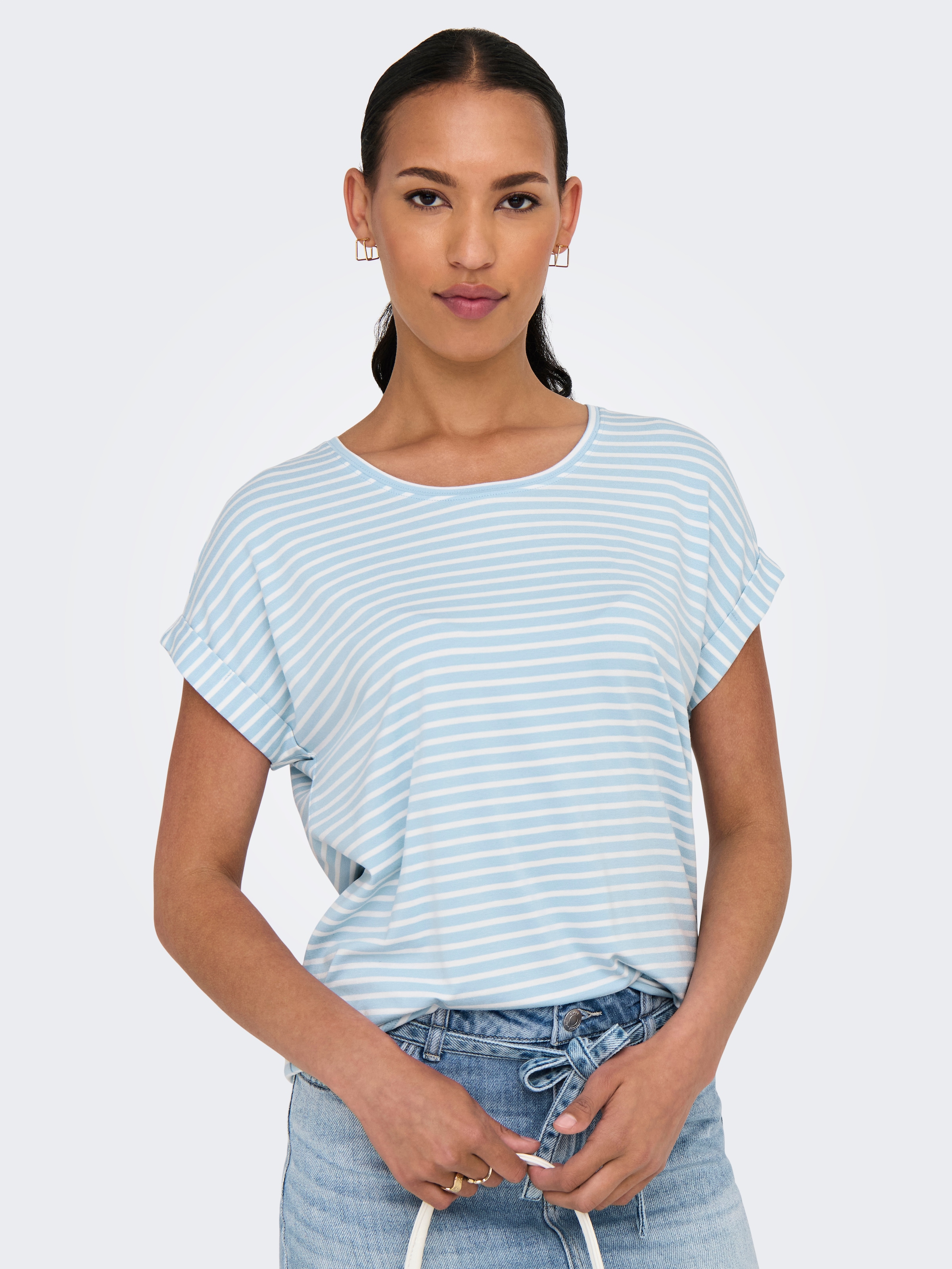 ONLY T-Shirt "ONLMOSTER STRIPE S/S O-NECK TOP JRS NOOS", mit Aufschlag am A günstig online kaufen