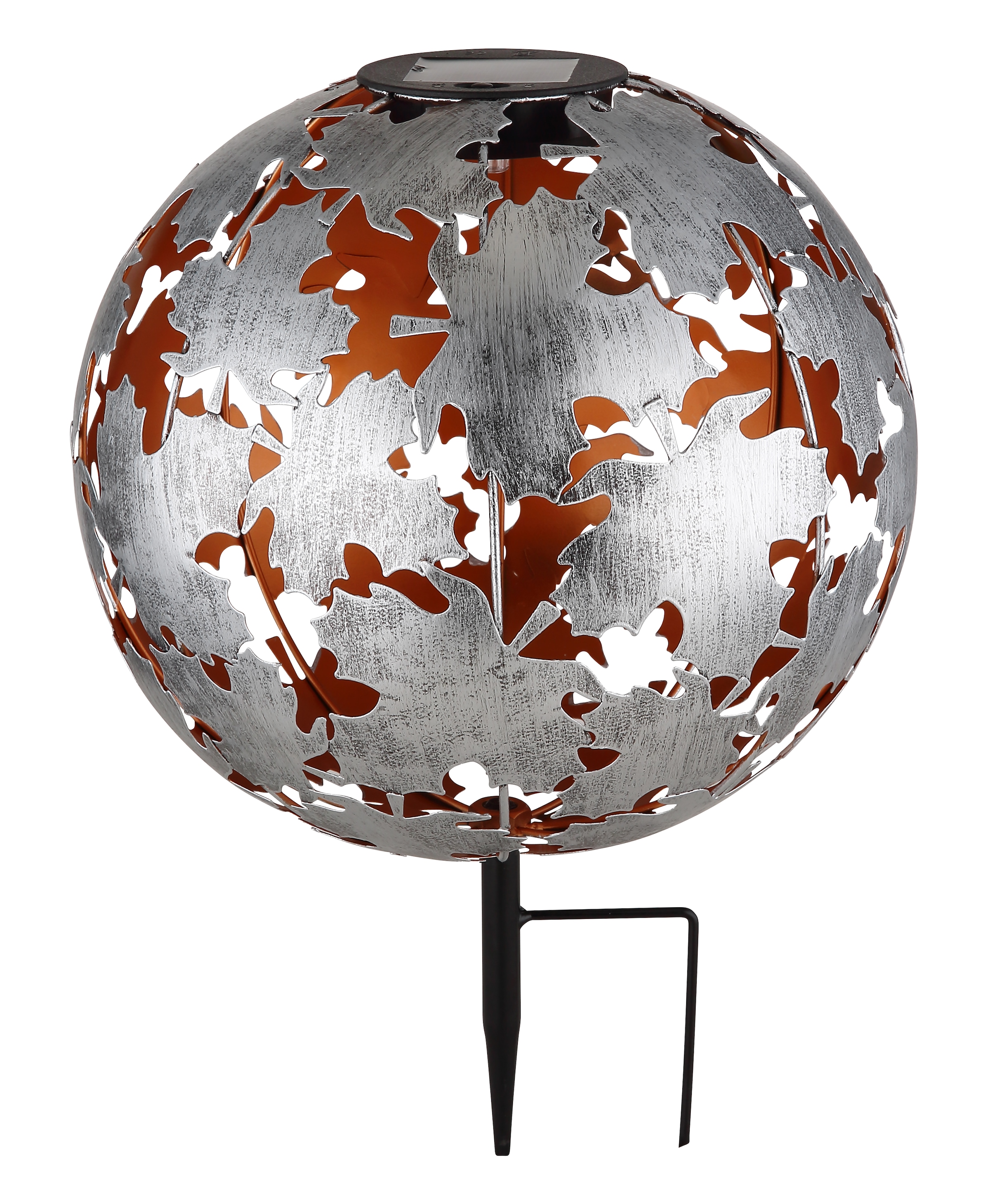 GLOBO LIGHTING LED Solarleuchte »SOLARLEUCHTE METALL SILBERGRAU, 1XLED«, Leuchtmittel LED-Modul | LED fest integriert, Solar/IP44/Ahornblätter/Kugel/3000K