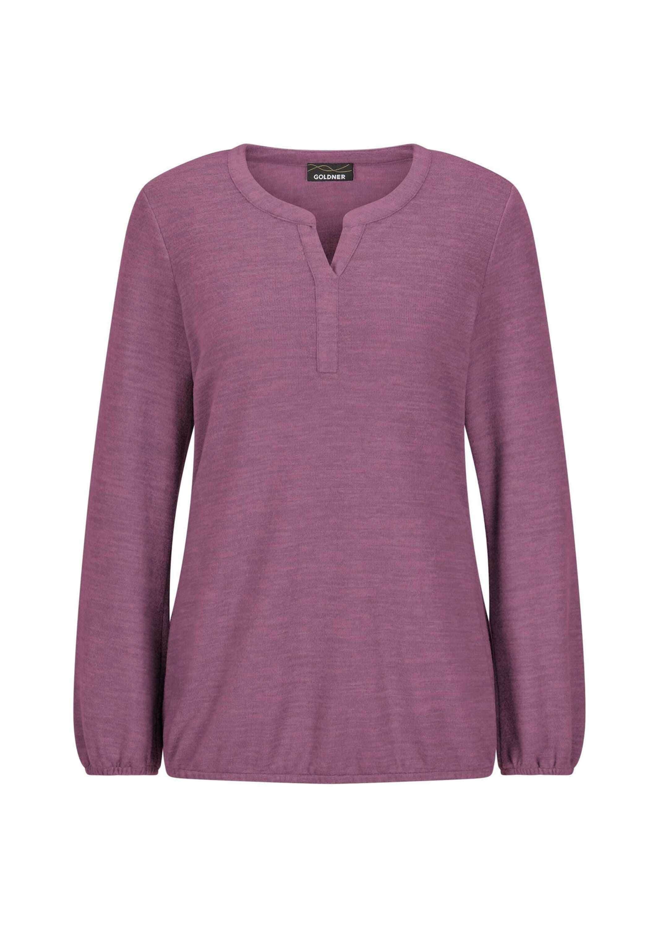 GOLDNER Langarmshirt "Kurzgröße Elegante Bluse mit Zierblende, Rundhals" Gummibündchen