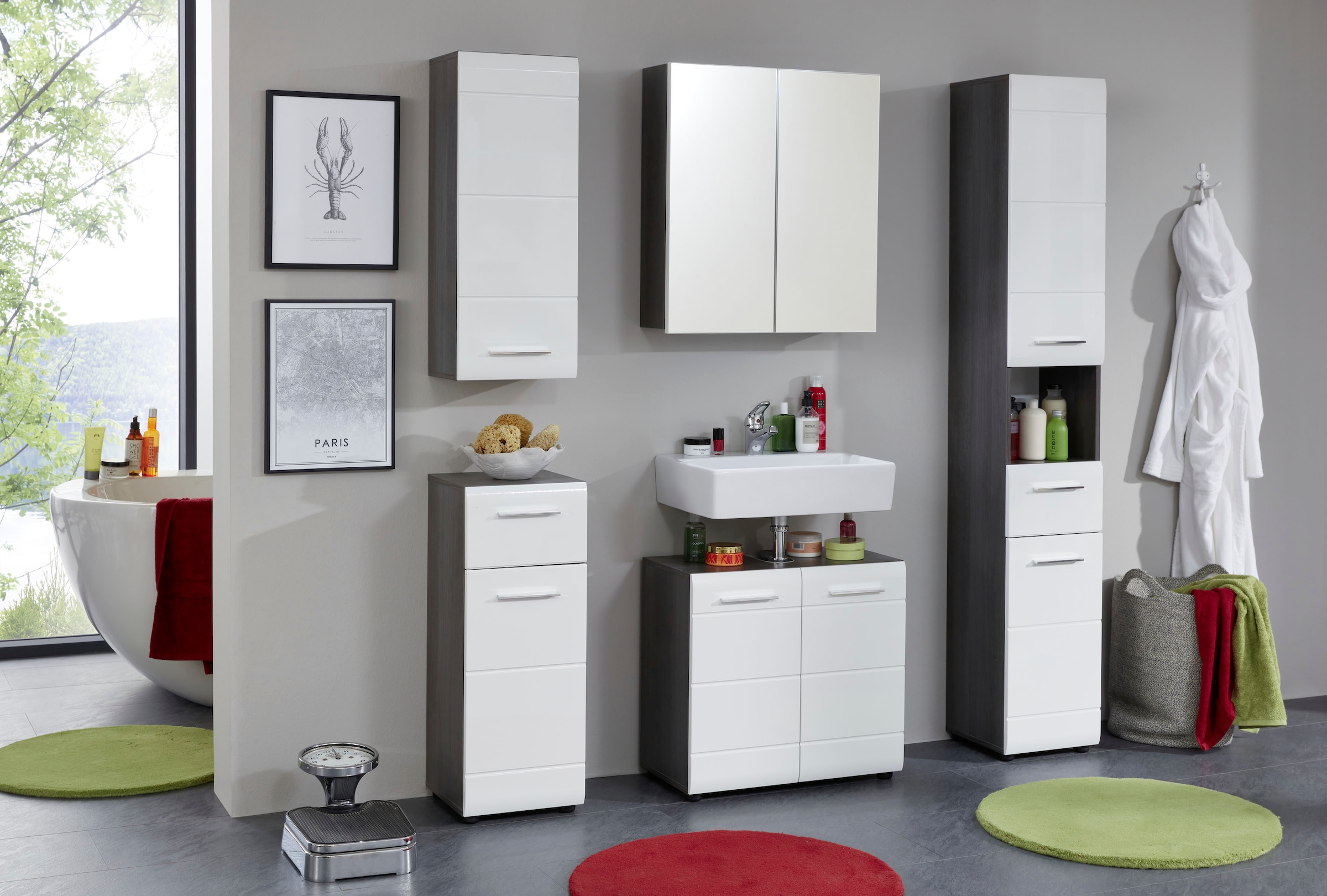 welltime Unterschrank »Sovana« Badkommode mit Hochglanzfront und 1 Schublade - (B/T/H) 30/31/80 cm