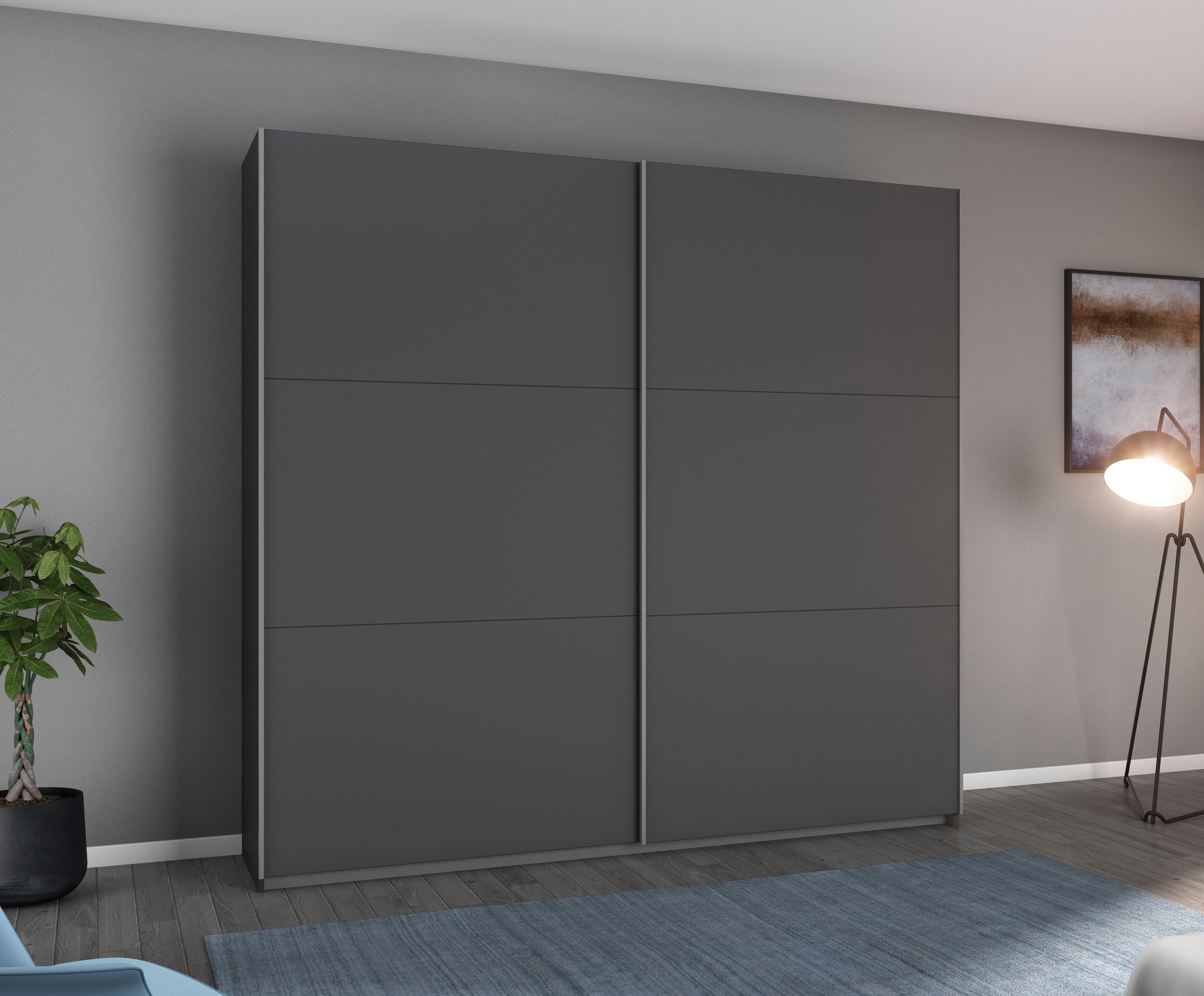 rauch Schwebetürenschrank "AURELIO Kleiderschrank Garderobe" 3 Ausstattungen BASIC/CLASSIC/PREMIUM (inkl. SOFT-CLOSE-FUNKTION), 3 verschiedene Ausstattungsvarianten Griffe aus Metall MADE IN GERMANY
