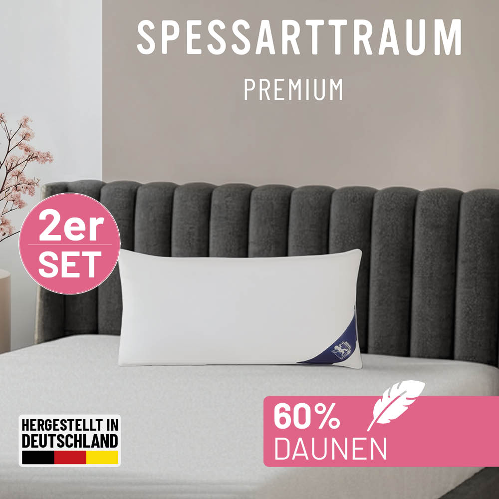SPESSARTTRAUM Gänsedaunenkopfkissen "Premium, Kopfkissen 1-tlg. oder 2-tlg. 40x80 oder 80x80 cm" Füllung: 60Gaensedaunen40Gaensefedern 2 Stk. tlg. hergestellt in Deutschland, allergikerfreundlich, im Set günstiger
