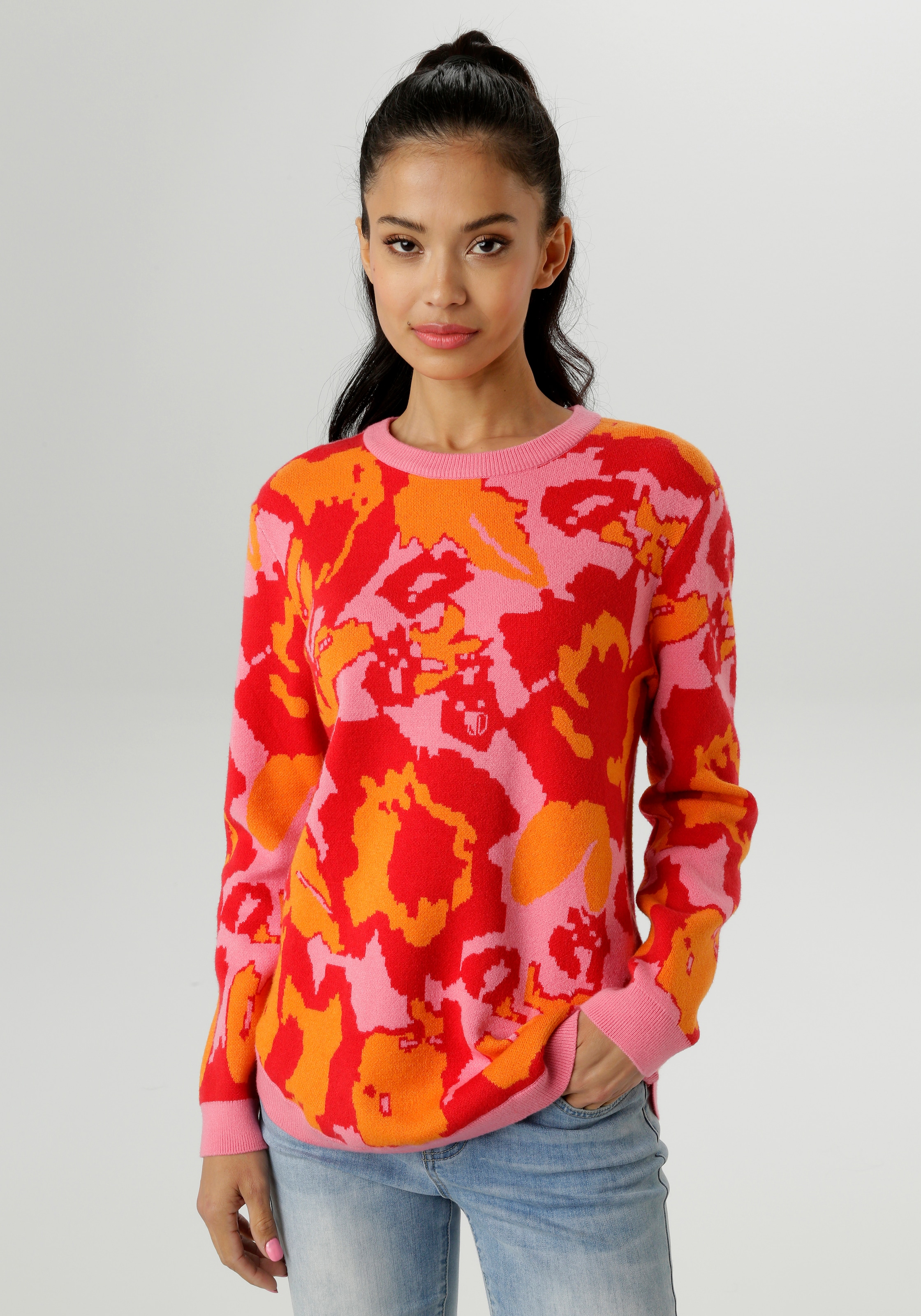 Aniston SELECTED Strickpullover im auffälligen, floralen Muster und kräftig günstig online kaufen