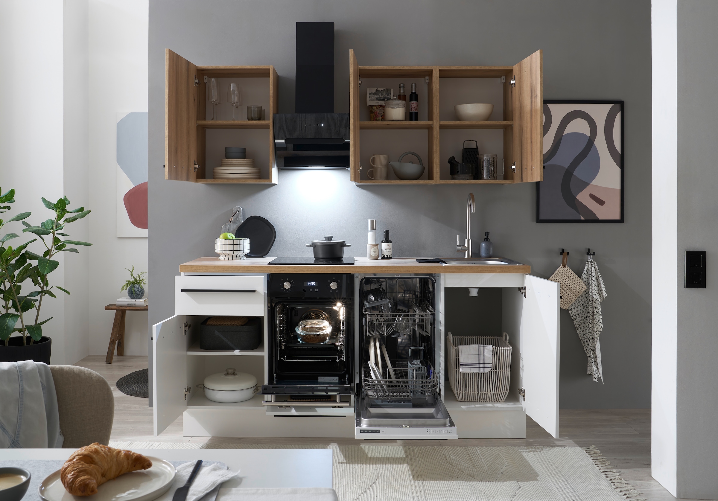 BASIC by Balculina Pantryküche »Torcello BxHxT 180x210x60 cm«, Breite 180cm, wahlweise mit E-Geräten, Softclose-Funktion
