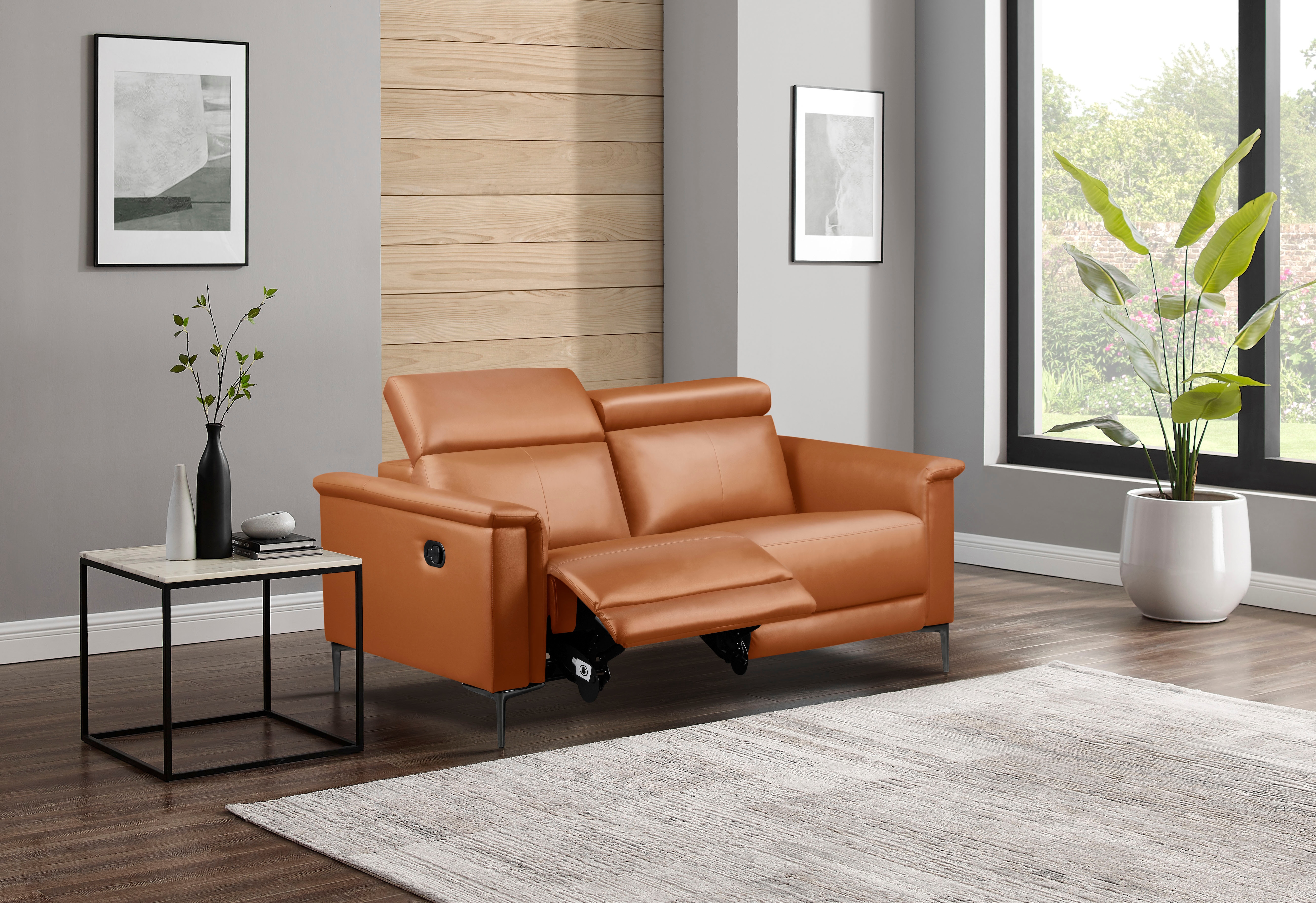 OTTO home 2-Sitzer "LUND Lederoptik, 160 cm, mit Relaxfunktion und Kopfteilverstellung" manuell od. elektrisch (m.USB-A), Federkern und Kopfteilverstellung