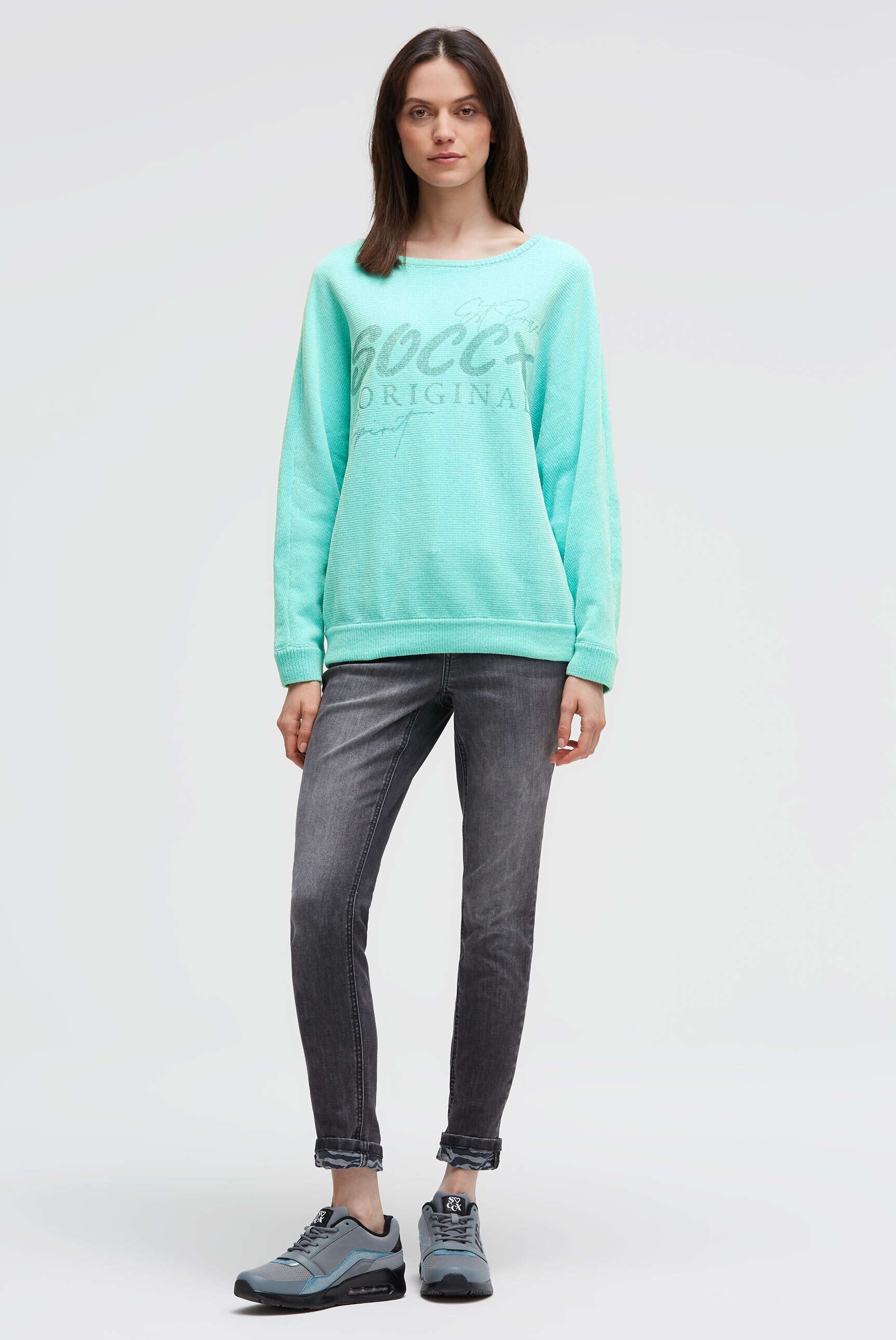 SOCCX Rundhalspullover mit Fledermaus-Ärmeln