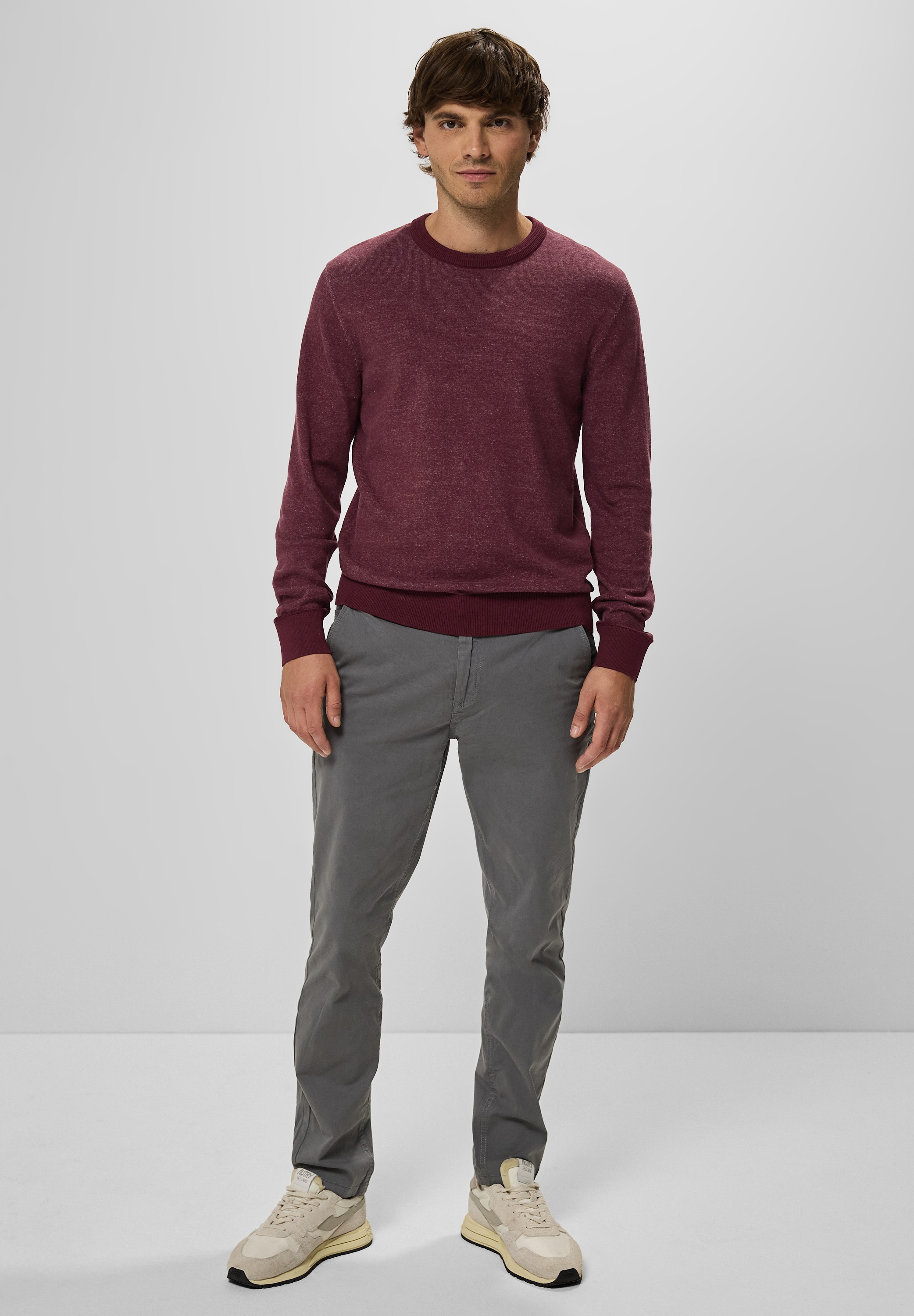 STREET ONE MEN Rundhalspullover, in Melange Optik