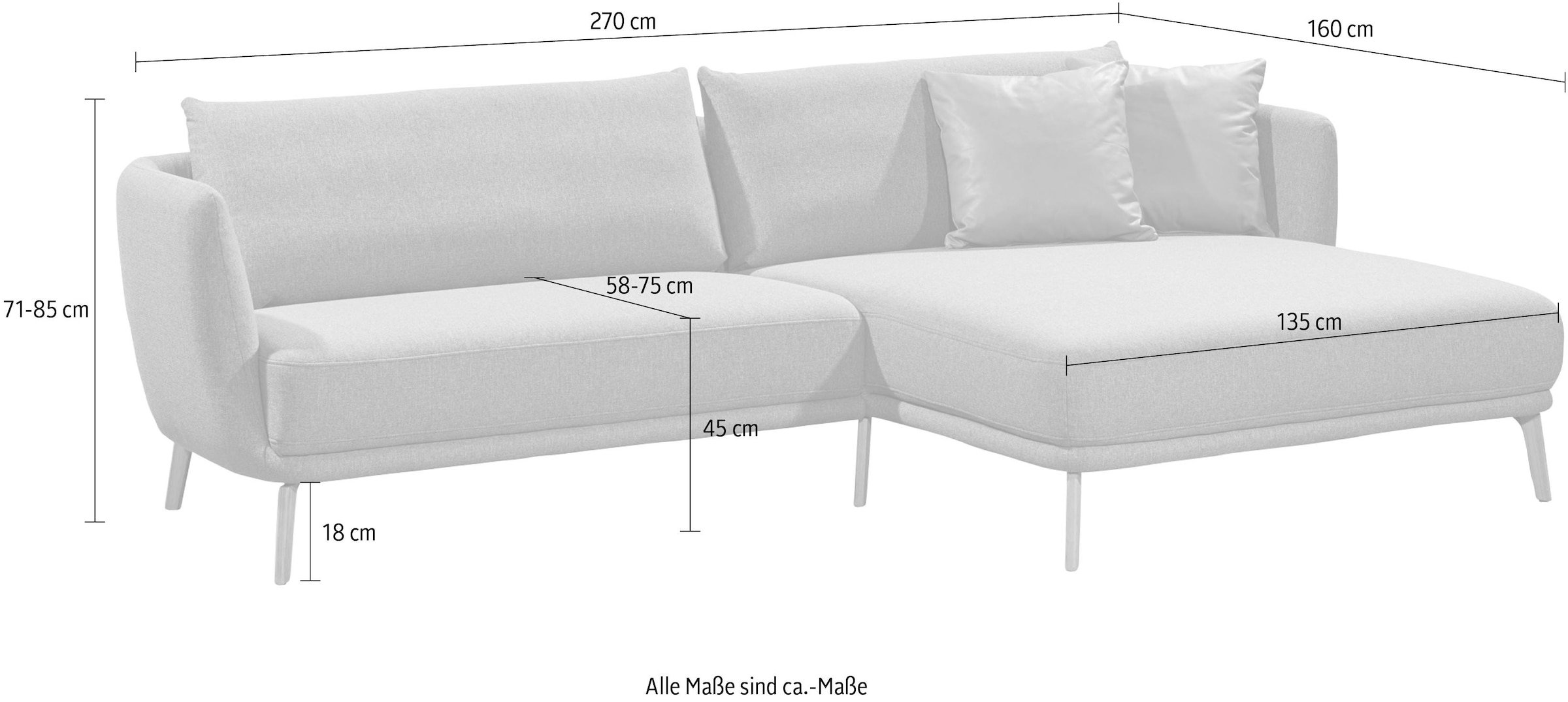 SCHÖNER WOHNEN-Kollektion Ecksofa »Pearl, elegantes Loungesofa mit tollem Sitzkomfort, L-Form«, schmale Armteile und bequeme Rückenkissen für angenehmen Sitzkomfort